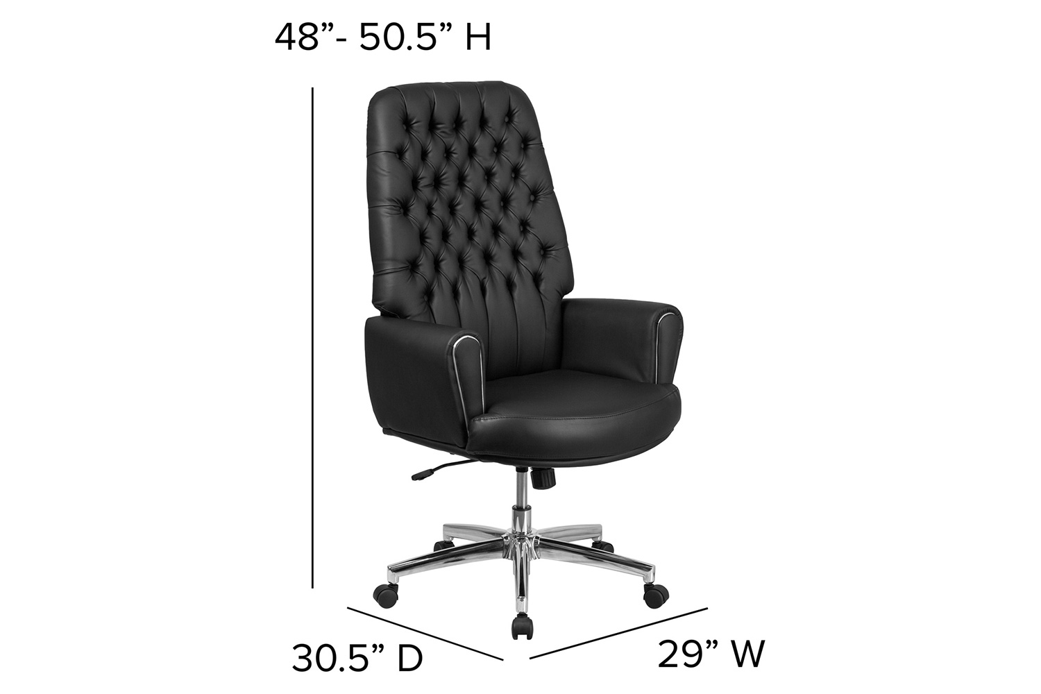 BLNK - Hansel LeatherSoft High-Back Traditional Tufted Executive Swivel Office Chair with Silver Welt Arms