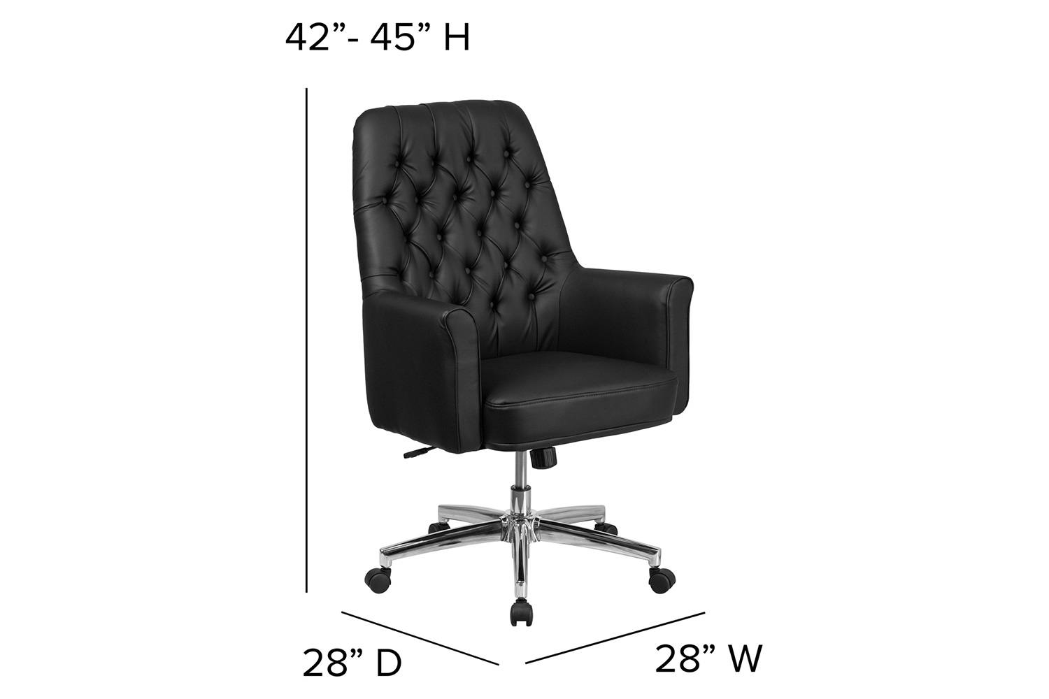 BLNK Hansel LeatherSoft Mid-Back Traditional Tufted Executive Swivel Office Chair with Arms - Black