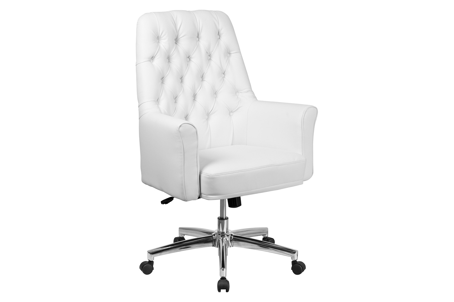 BLNK Hansel LeatherSoft Mid-Back Traditional Tufted Executive Swivel Office Chair with Arms - White