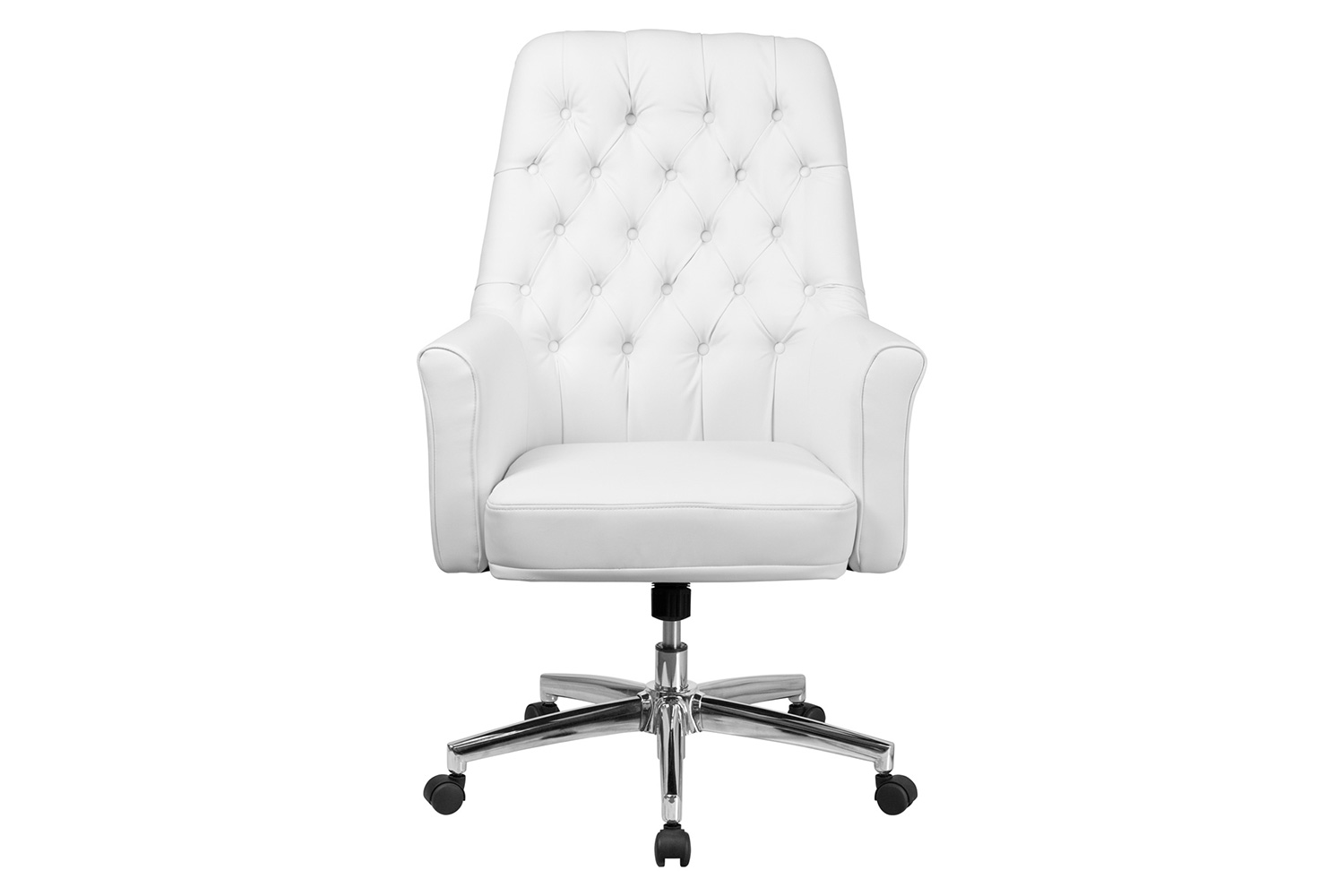 BLNK Hansel LeatherSoft Mid-Back Traditional Tufted Executive Swivel Office Chair with Arms - White