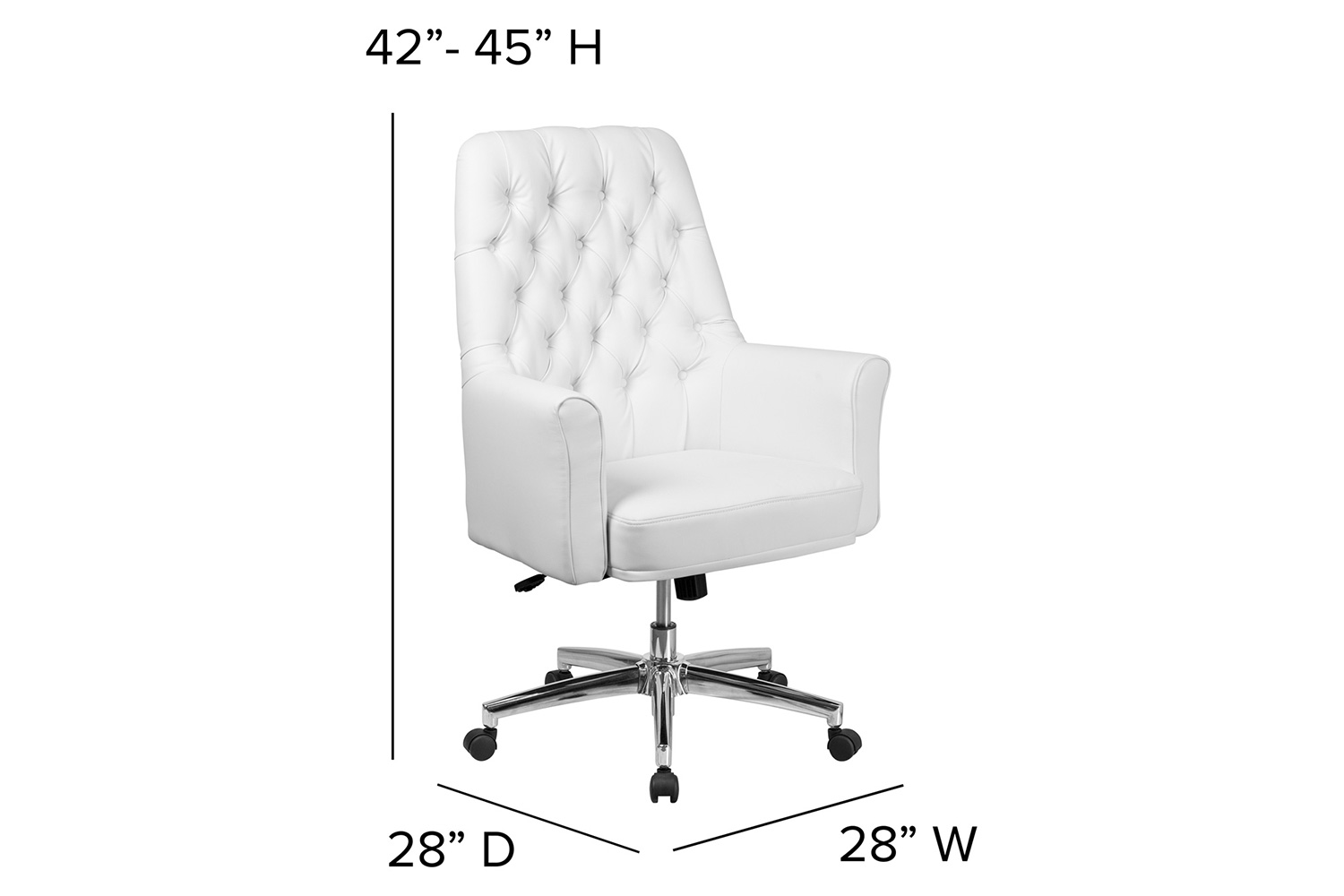 BLNK Hansel LeatherSoft Mid-Back Traditional Tufted Executive Swivel Office Chair with Arms - White