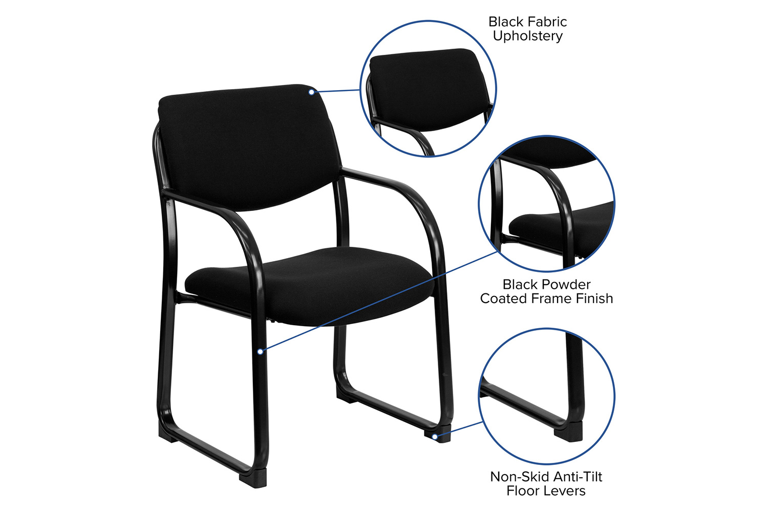 BLNK™ Richie Fabric Executive Side Reception Chair with Sled Base - Black