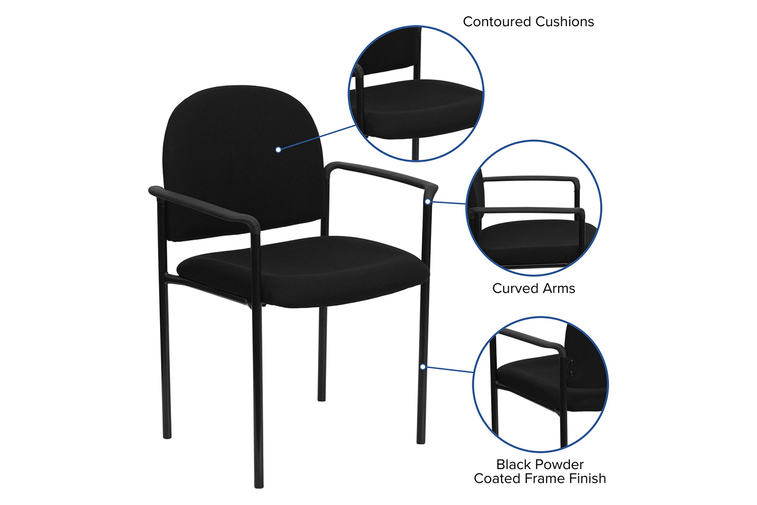 BLNK™ Tiffany Comfort Fabric Stackable Steel Side Reception Chair with Arms - Black