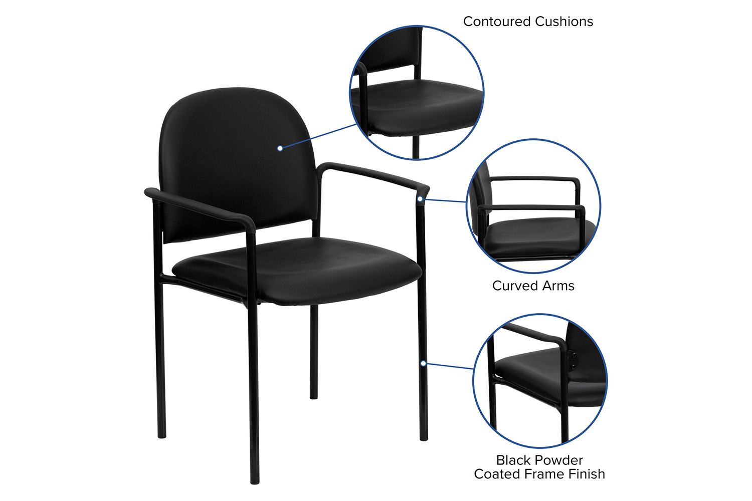 BLNK - Tiffany Comfort Vinyl Stackable Steel Side Reception Chair with Arms