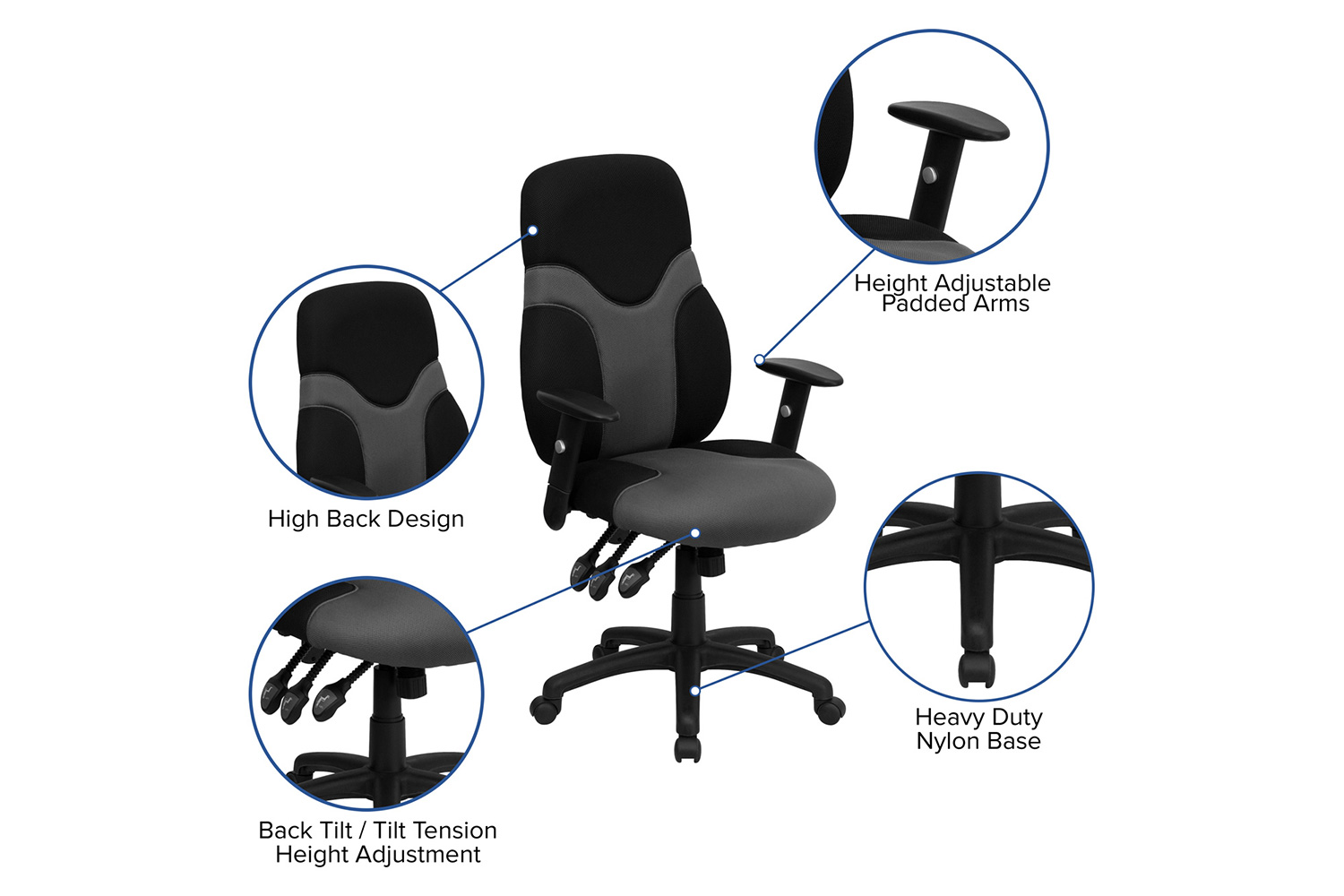 BLNK - Abbott High-Back Ergonomic Mesh Swivel Task Office Chair with Adjustable Arms