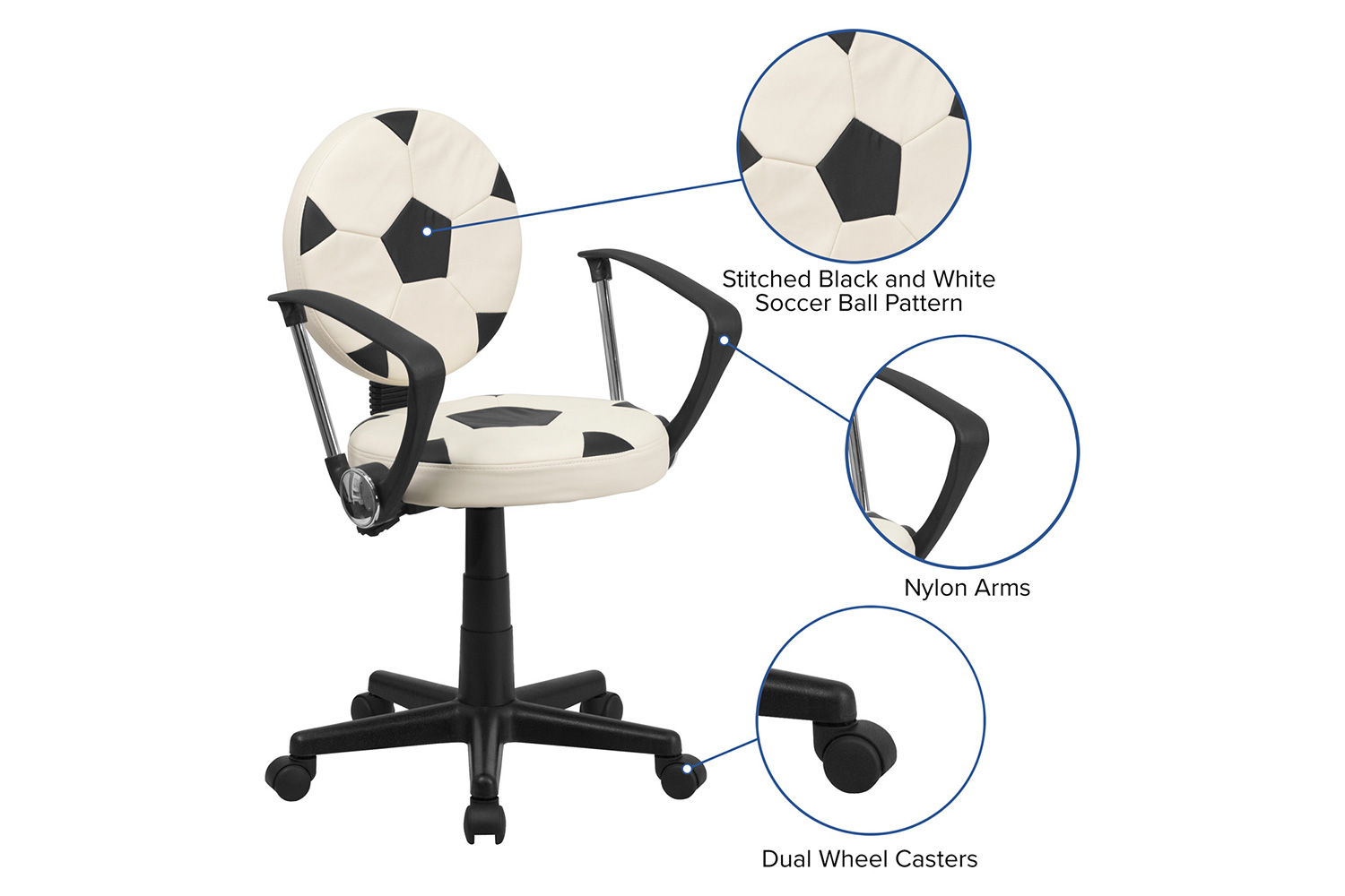 BLNK Billy Soccer Swivel Task Office Chair - with Arms