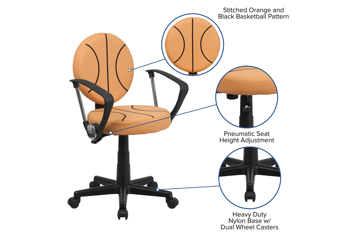 BLNK Brandon Basketball Swivel Task Office Chair - with Arms