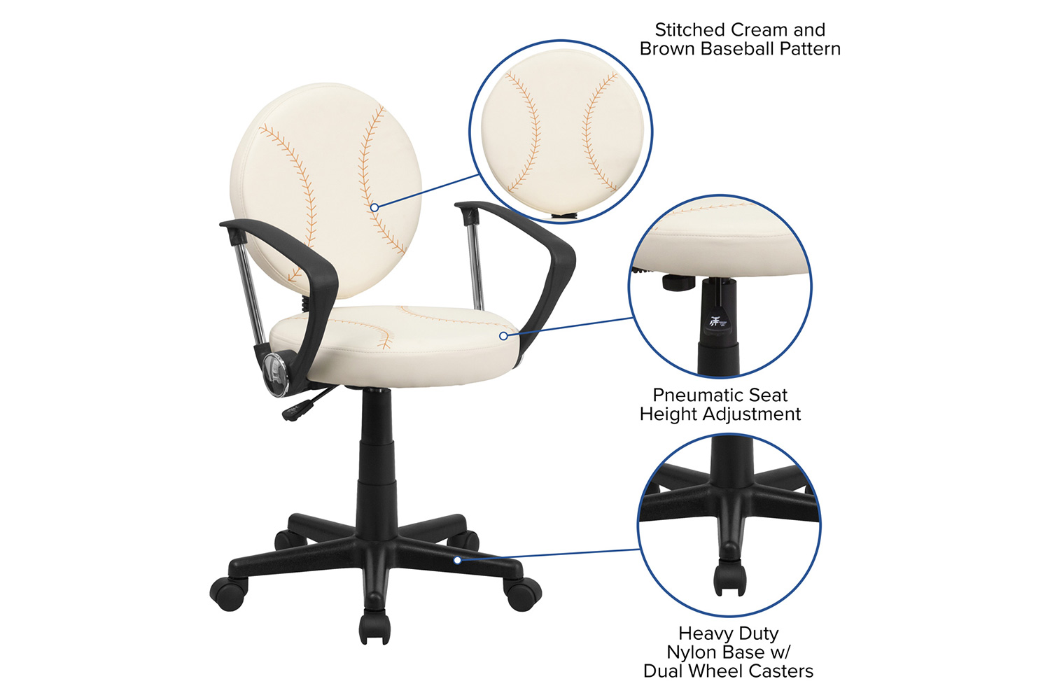 BLNK Jonathan Baseball Swivel Task Office Chair - with Arms