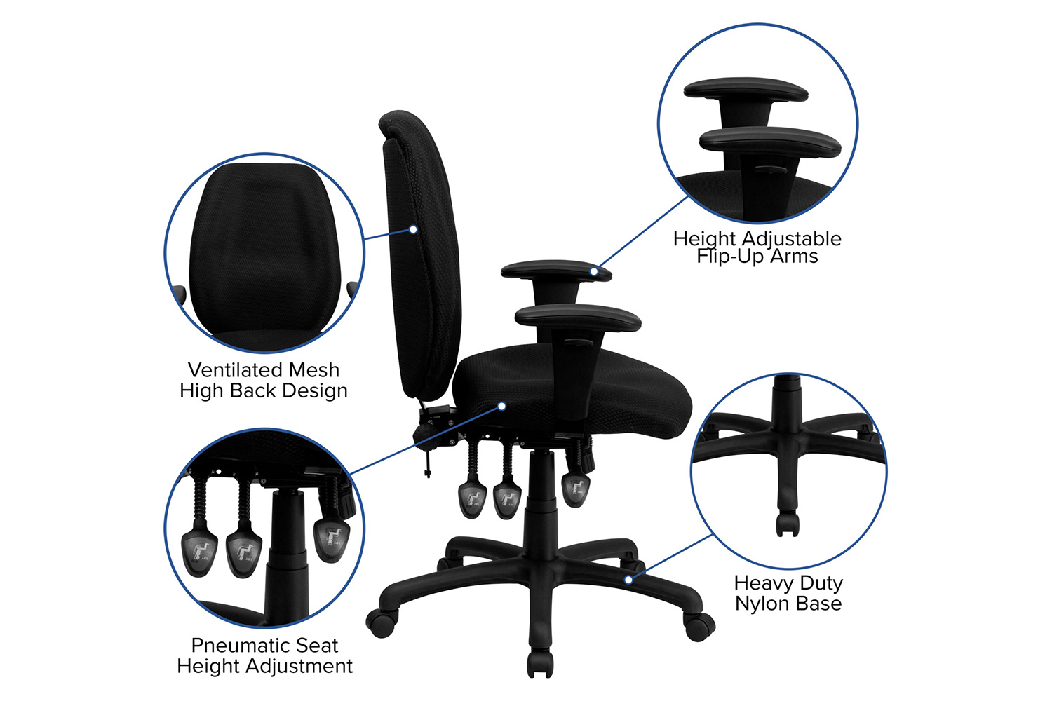 BLNK Rochelle Fabric High-Back Multifunction Ergonomic Executive Swivel Office Chair with Adjustable Arms - Black