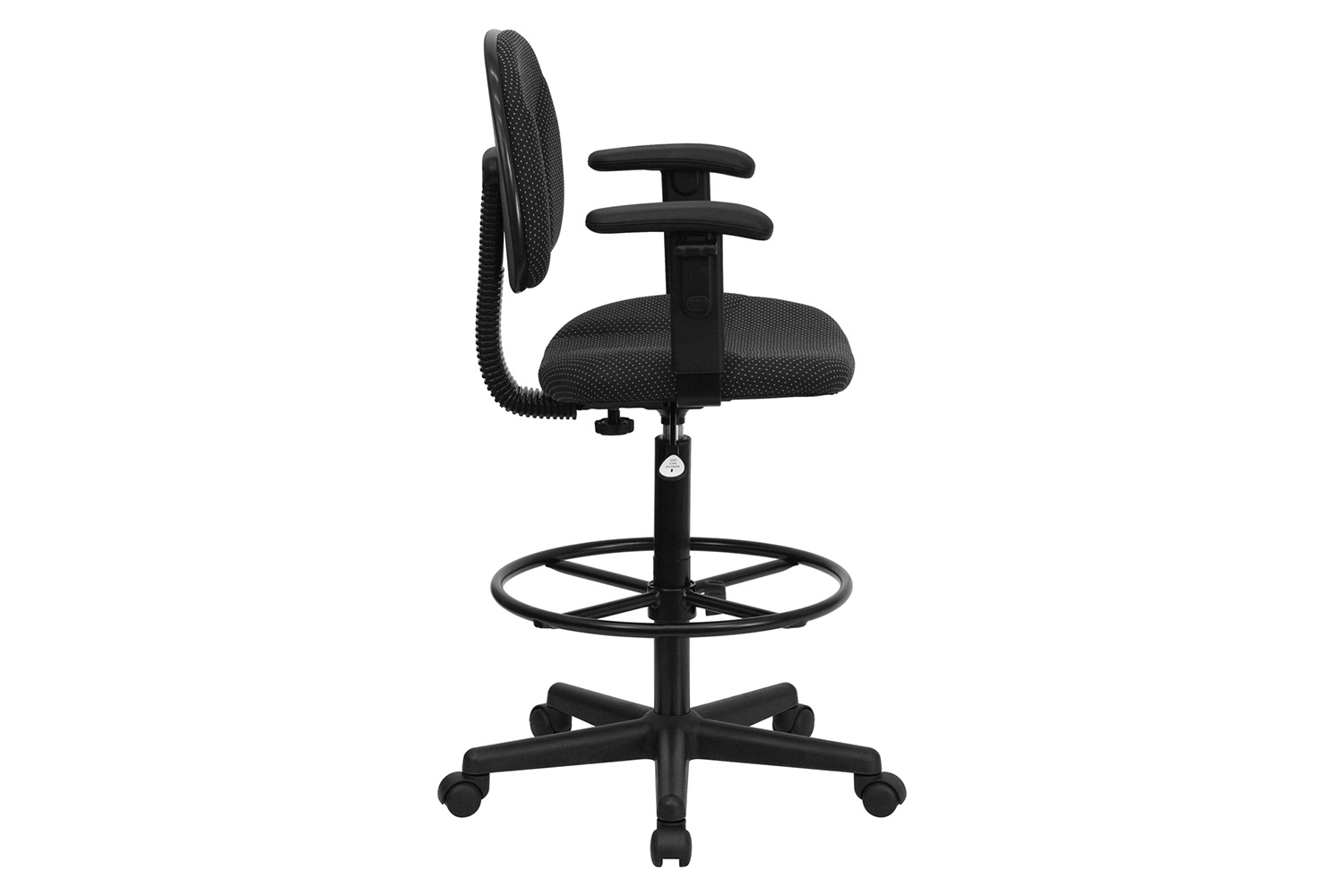 BLNK Bruce Fabric Drafting Chair - Black Patterned, with Adjustable Arms