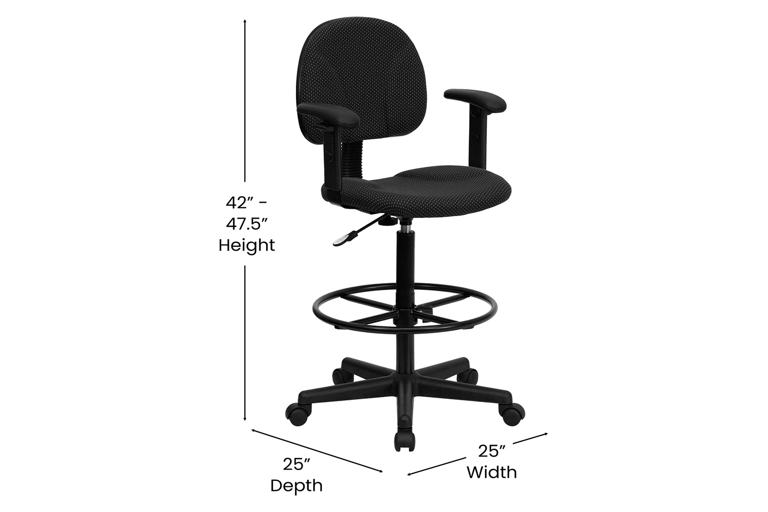 BLNK Bruce Fabric Drafting Chair - Black Patterned, with Adjustable Arms