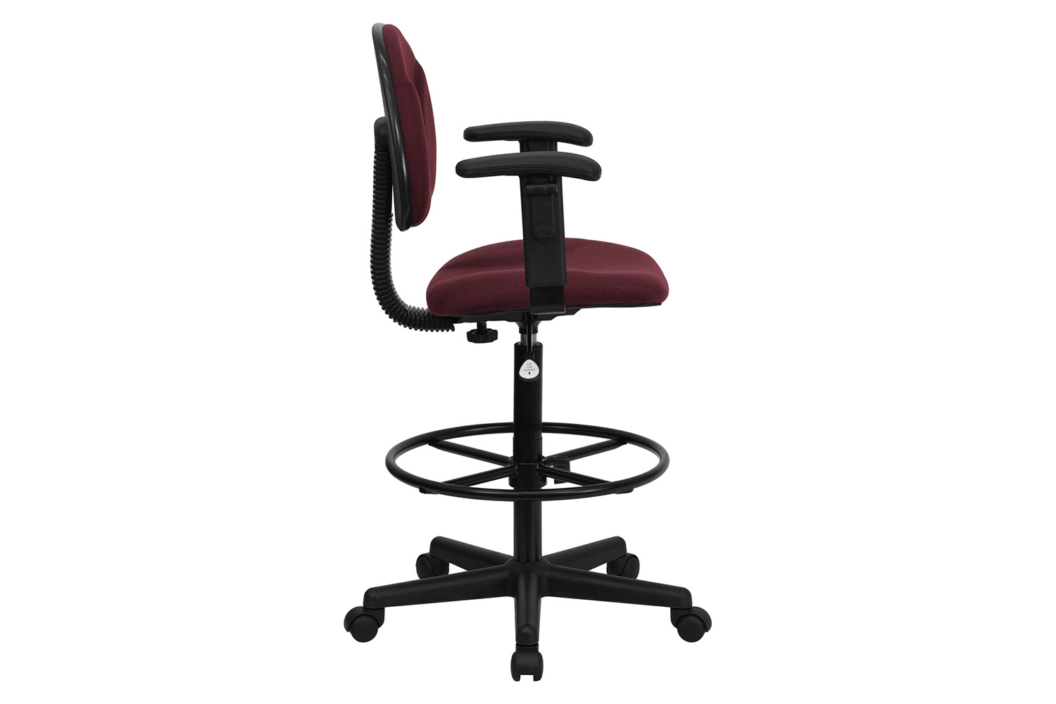 BLNK Bruce Fabric Drafting Chair - Burgundy, with Adjustable Arms