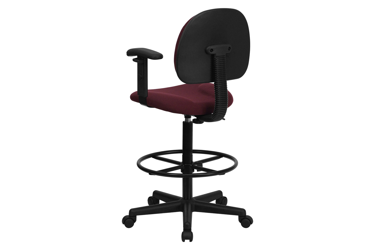 BLNK Bruce Fabric Drafting Chair - Burgundy, with Adjustable Arms