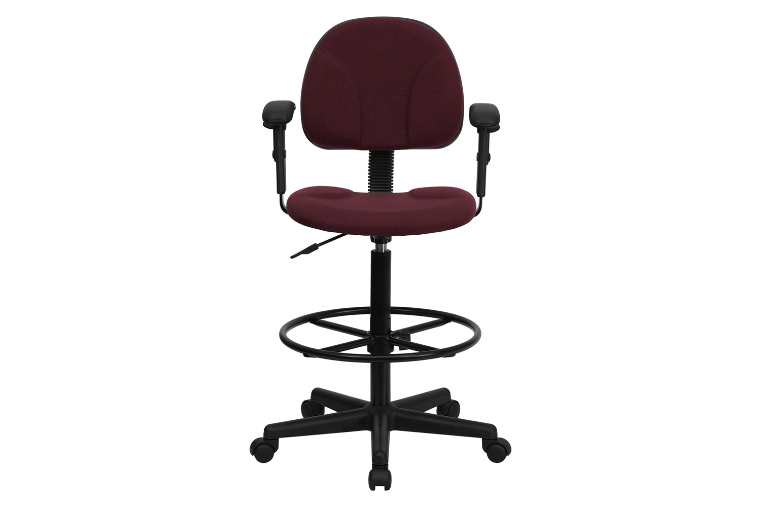 BLNK Bruce Fabric Drafting Chair - Burgundy, with Adjustable Arms