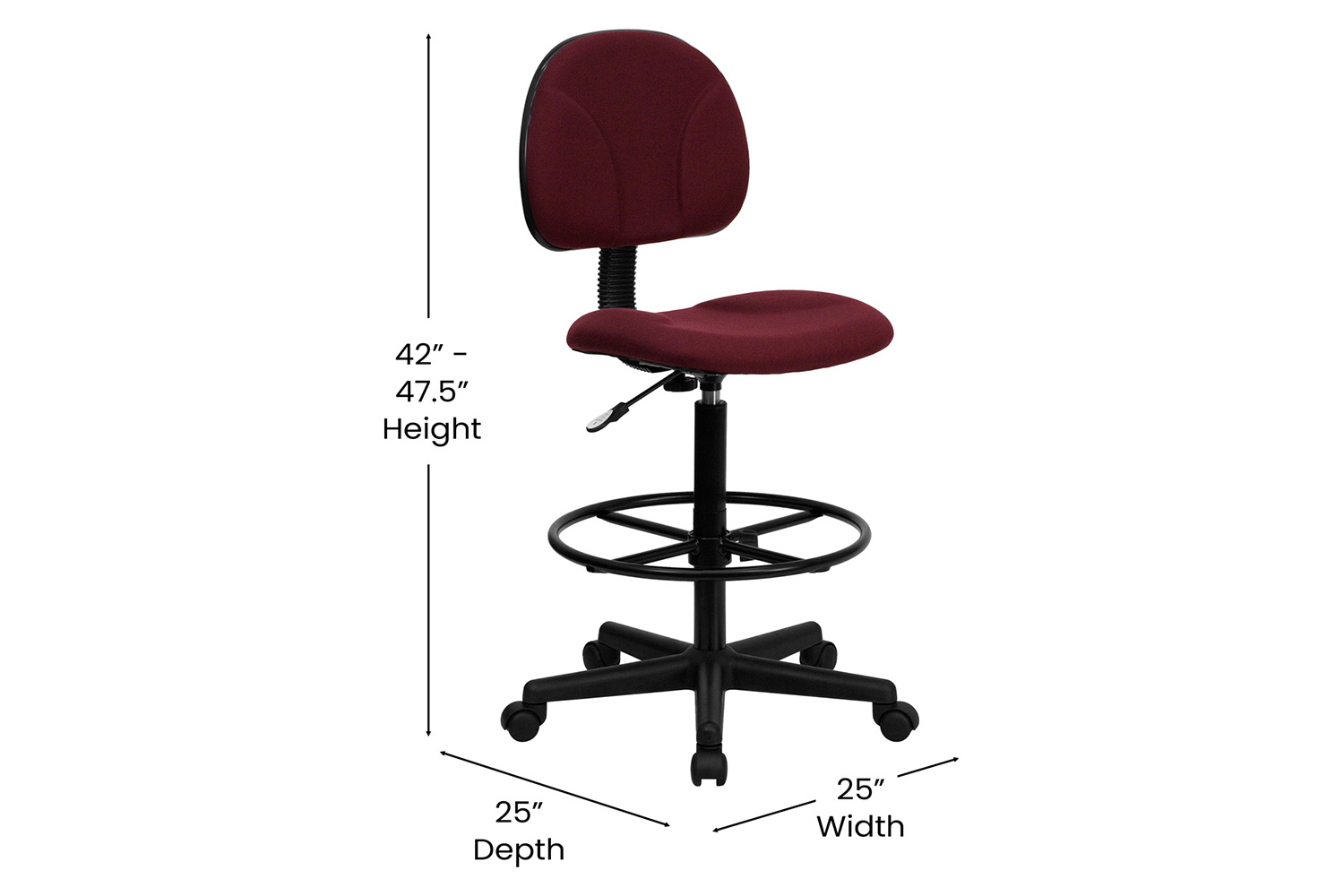 BLNK Bruce Fabric Drafting Chair - Burgundy