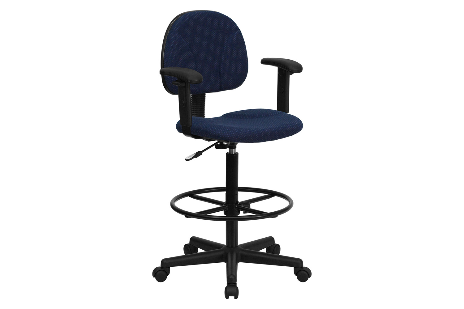 BLNK Bruce Fabric Drafting Chair - Navy Blue Patterned, with Adjustable Arms