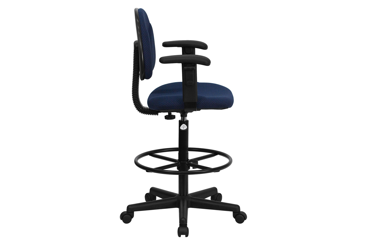 BLNK Bruce Fabric Drafting Chair - Navy Blue Patterned, with Adjustable Arms