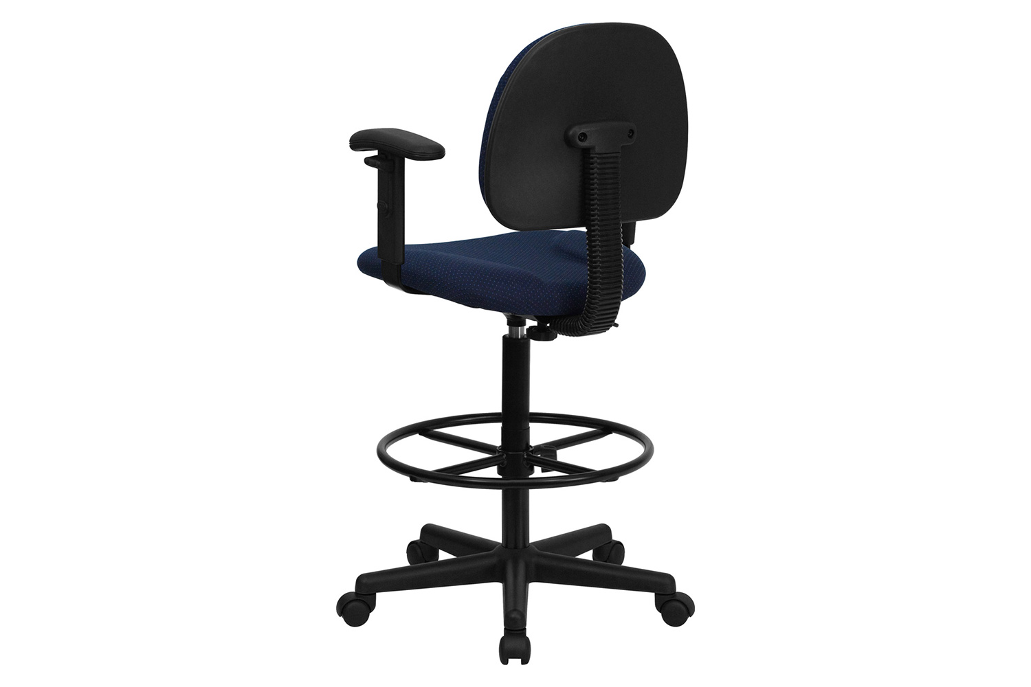 BLNK Bruce Fabric Drafting Chair - Navy Blue Patterned, with Adjustable Arms