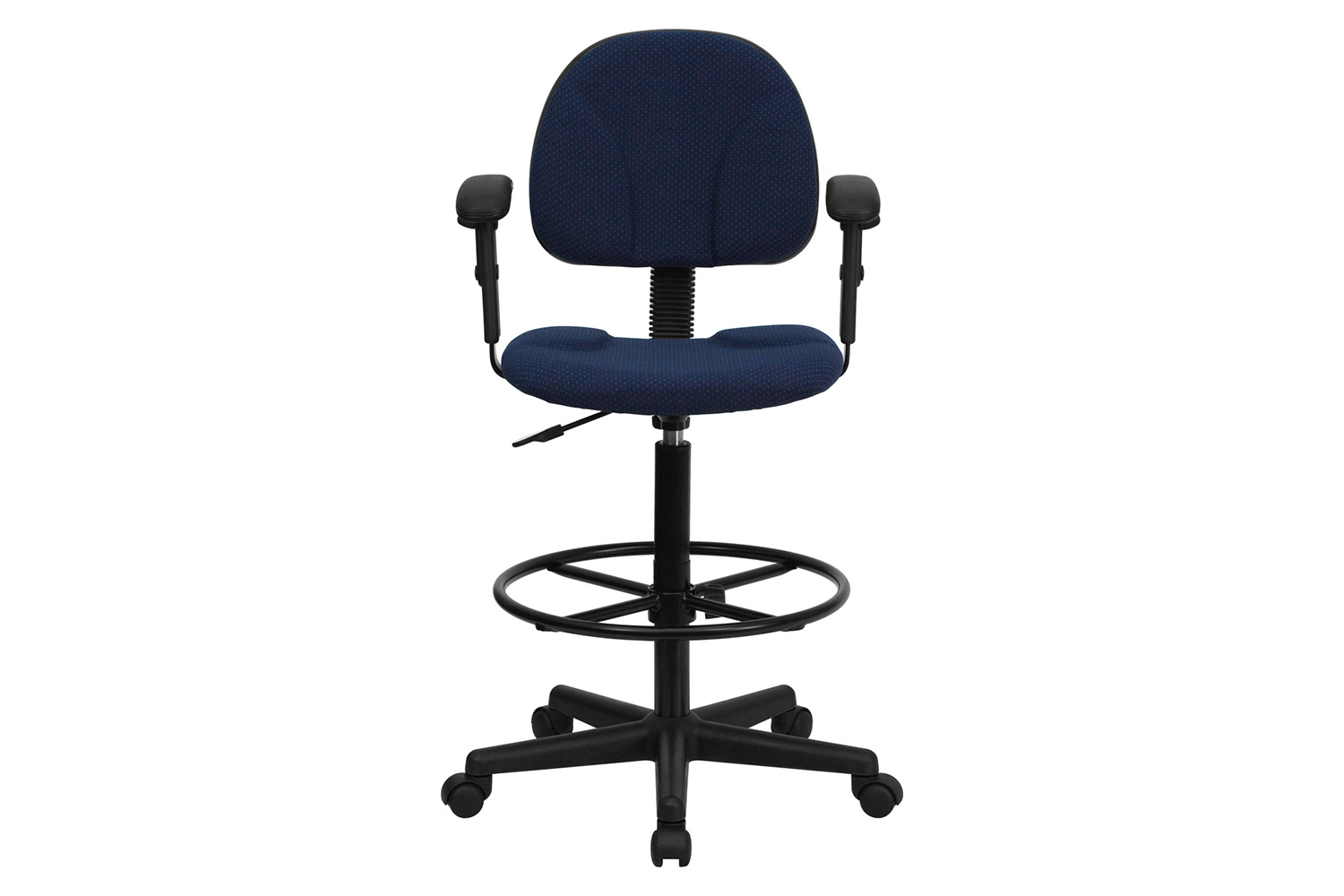 BLNK Bruce Fabric Drafting Chair - Navy Blue Patterned, with Adjustable Arms