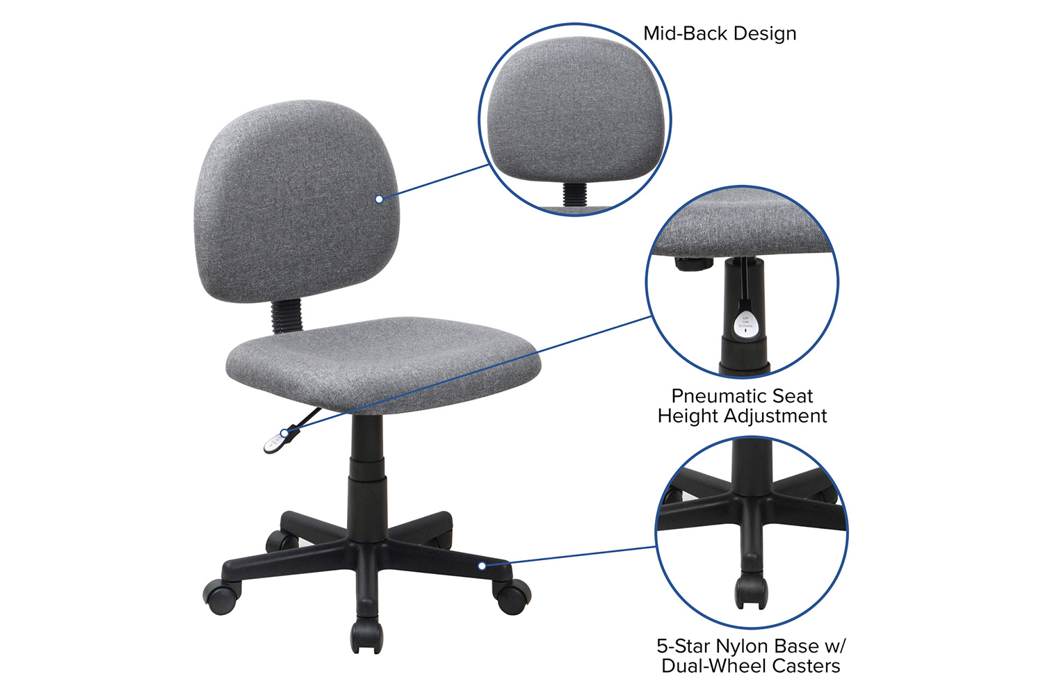 BLNK - Fabric Mid-Back Swivel Task Office Chair