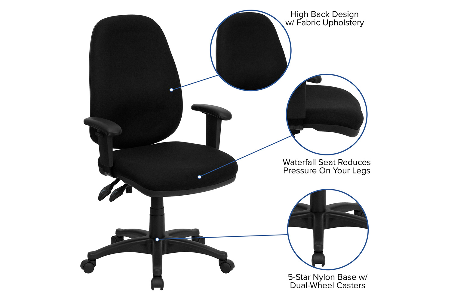 BLNK - Rochelle Fabric High-Back Executive Swivel Ergonomic Office Chair with Adjustable Arms