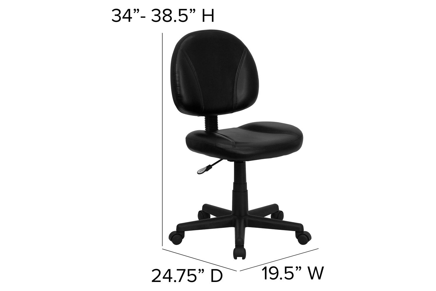 BLNK - Ronald Mid-Back Black LeatherSoft Swivel Ergonomic Task Office Chair with Back Depth Adjustment