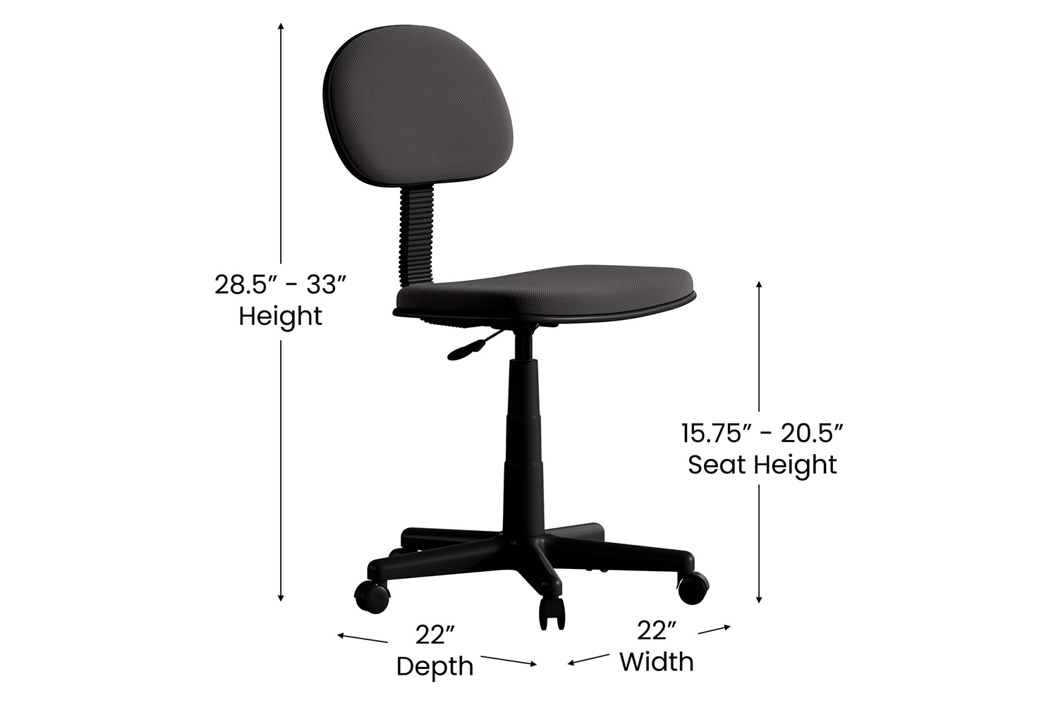 BLNK Harry Low-Back Adjustable Student Swivel Task Office Chair with Padded Mesh Seat and Back - Black