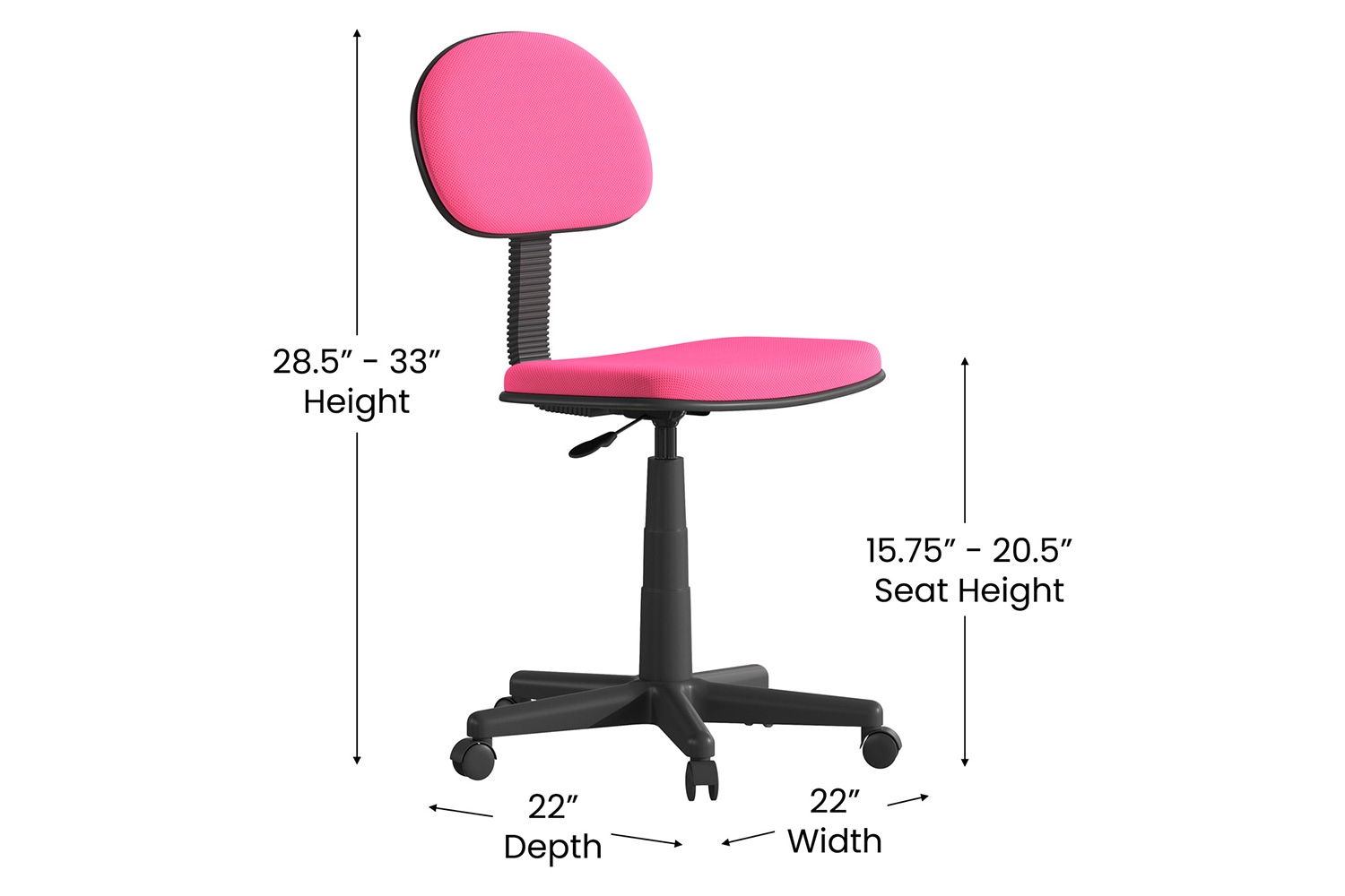 BLNK Harry Low-Back Adjustable Student Swivel Task Office Chair with Padded Mesh Seat and Back - Dark Pink