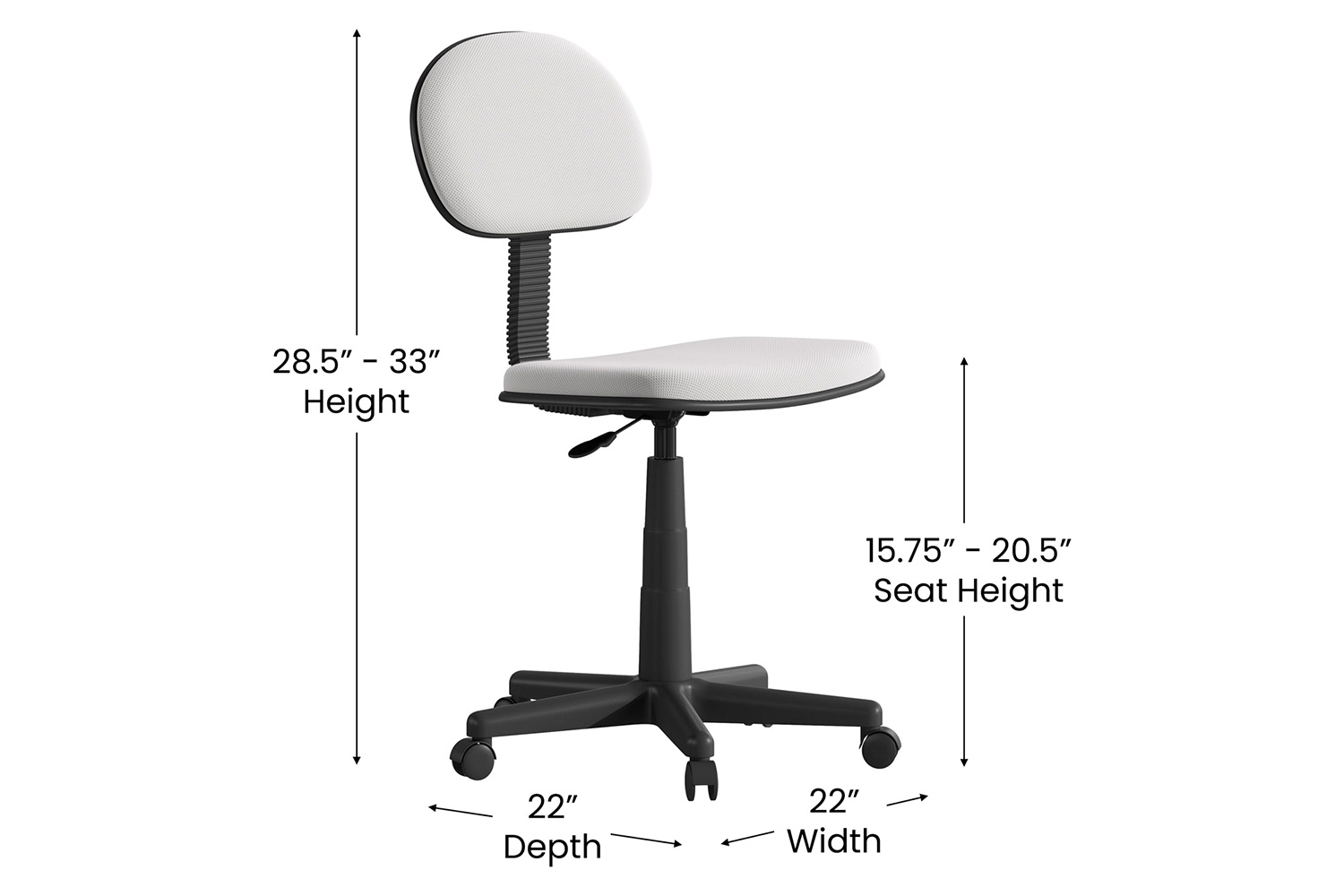 BLNK Harry Low-Back Adjustable Student Swivel Task Office Chair with Padded Mesh Seat and Back - Gray