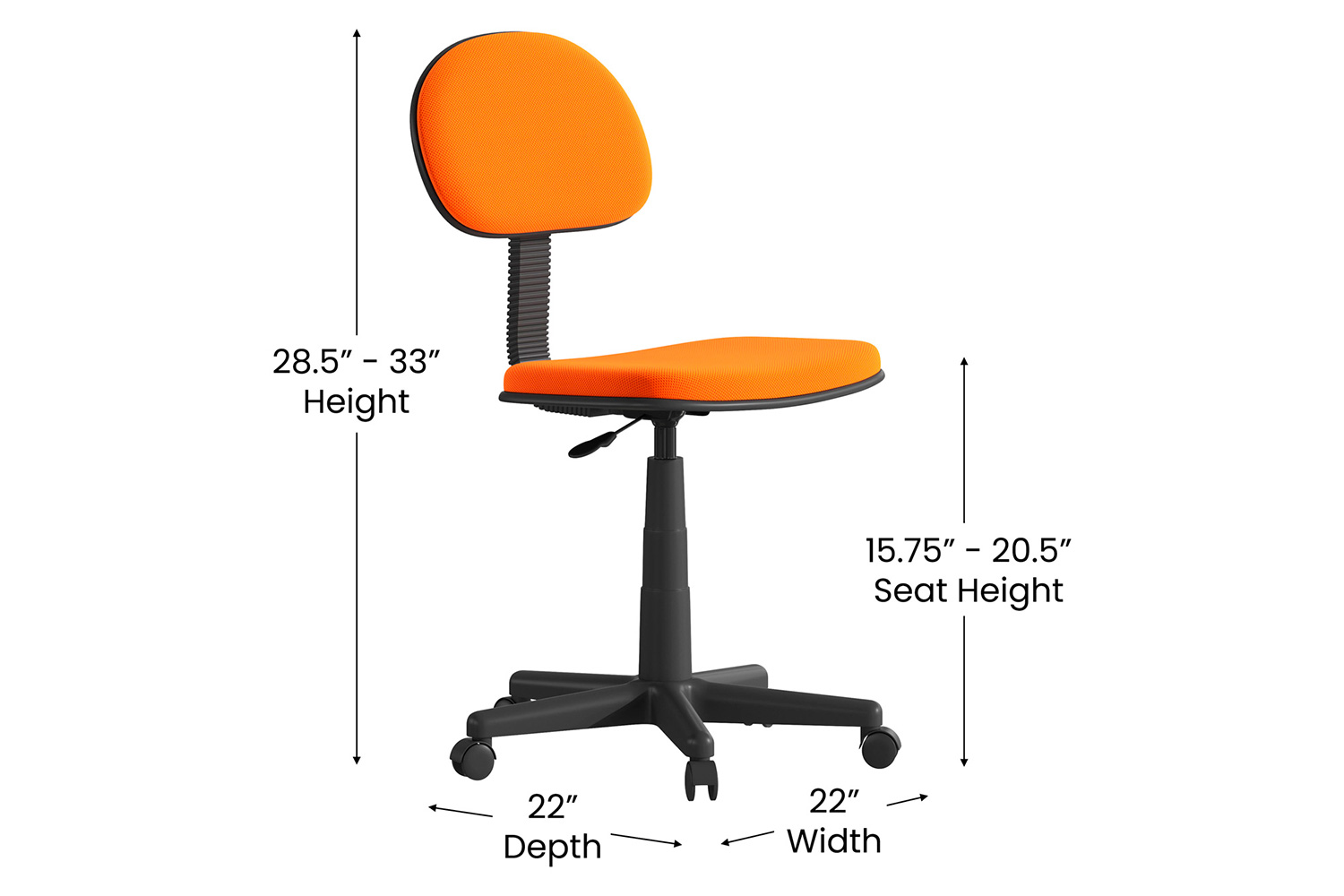 BLNK Harry Low-Back Adjustable Student Swivel Task Office Chair with Padded Mesh Seat and Back - Light Orange