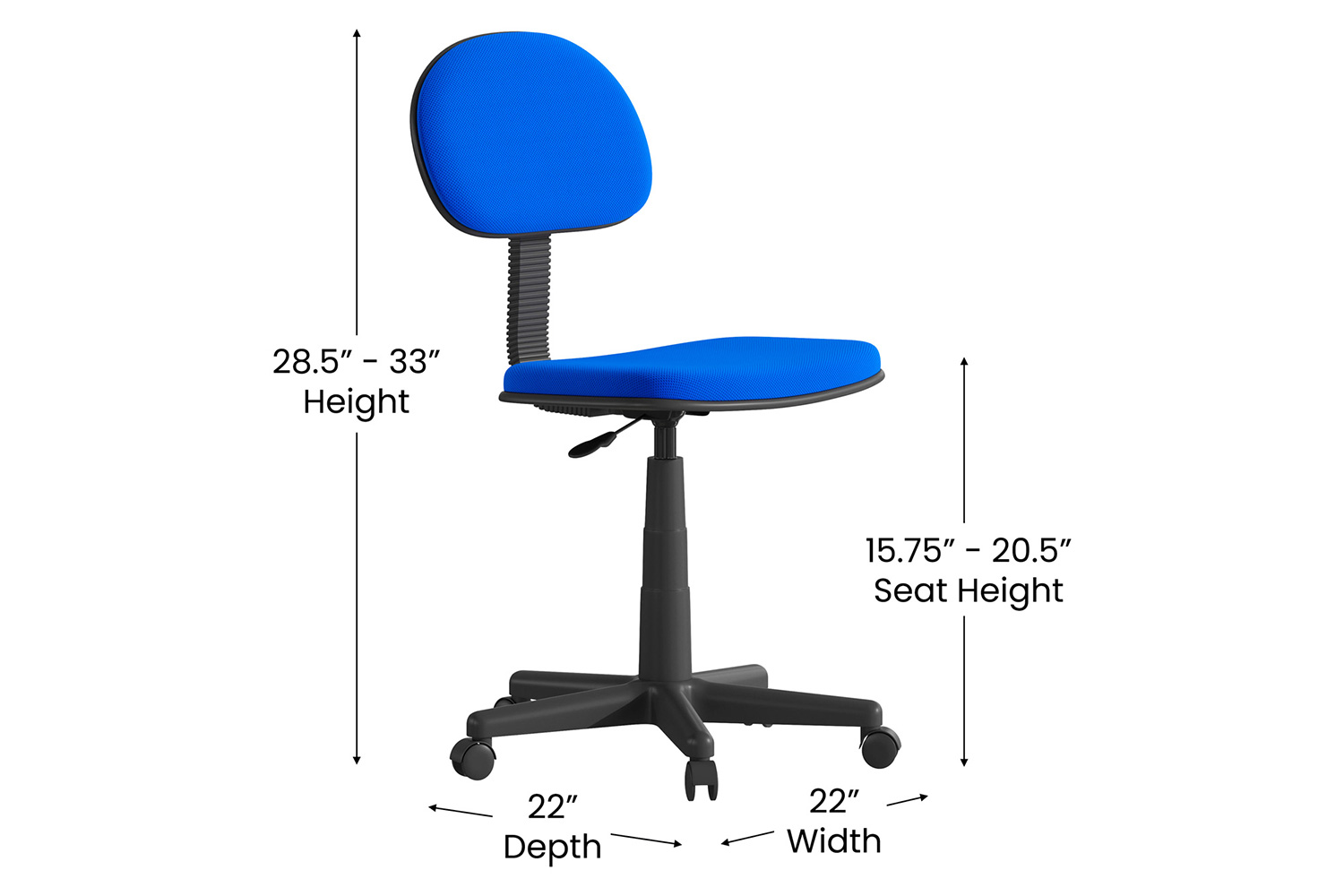 BLNK Harry Low-Back Adjustable Student Swivel Task Office Chair with Padded Mesh Seat and Back - Royal Blue