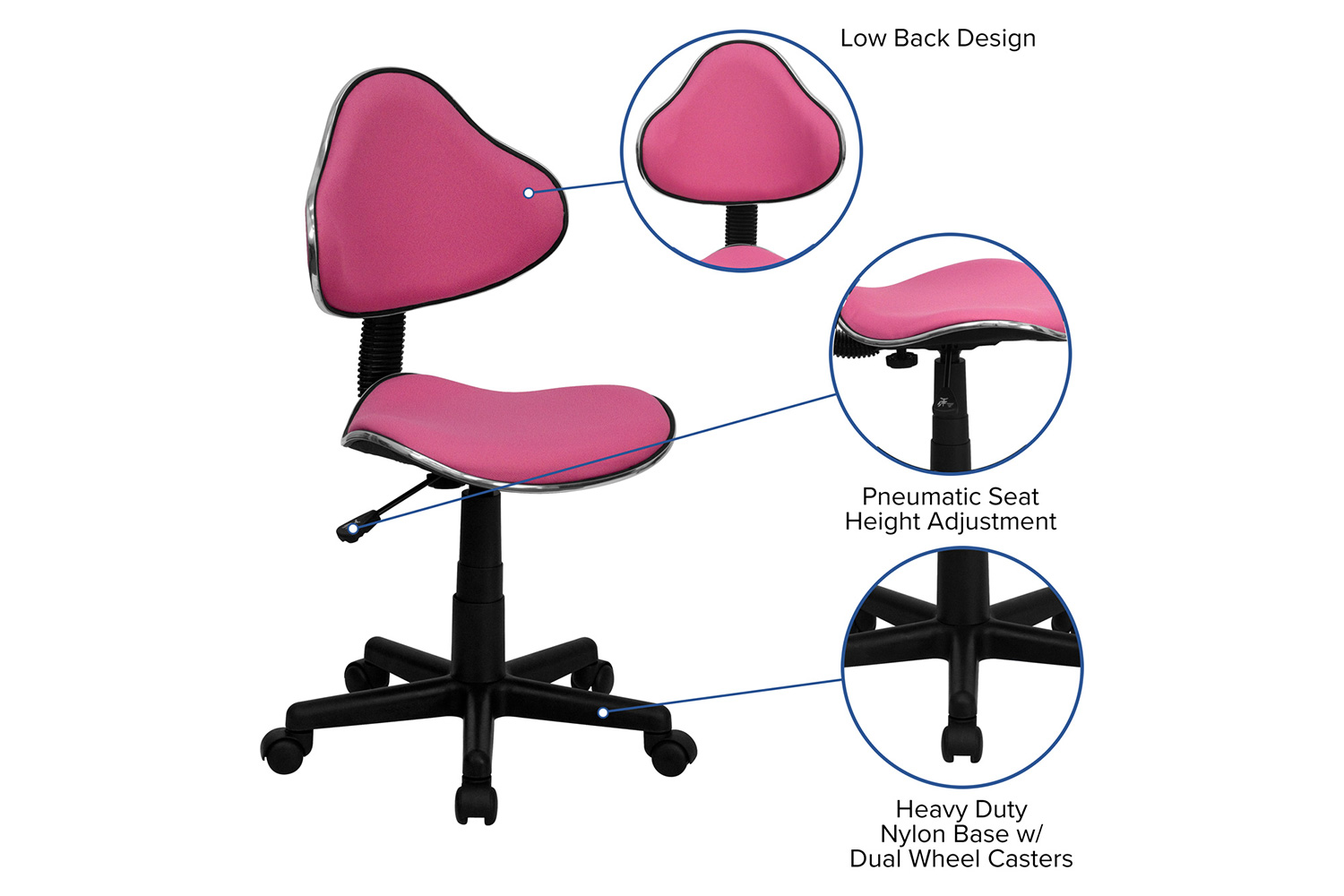 BLNK Whitney Fabric Whitney Swivel Ergonomic Task Office Chair - Pink