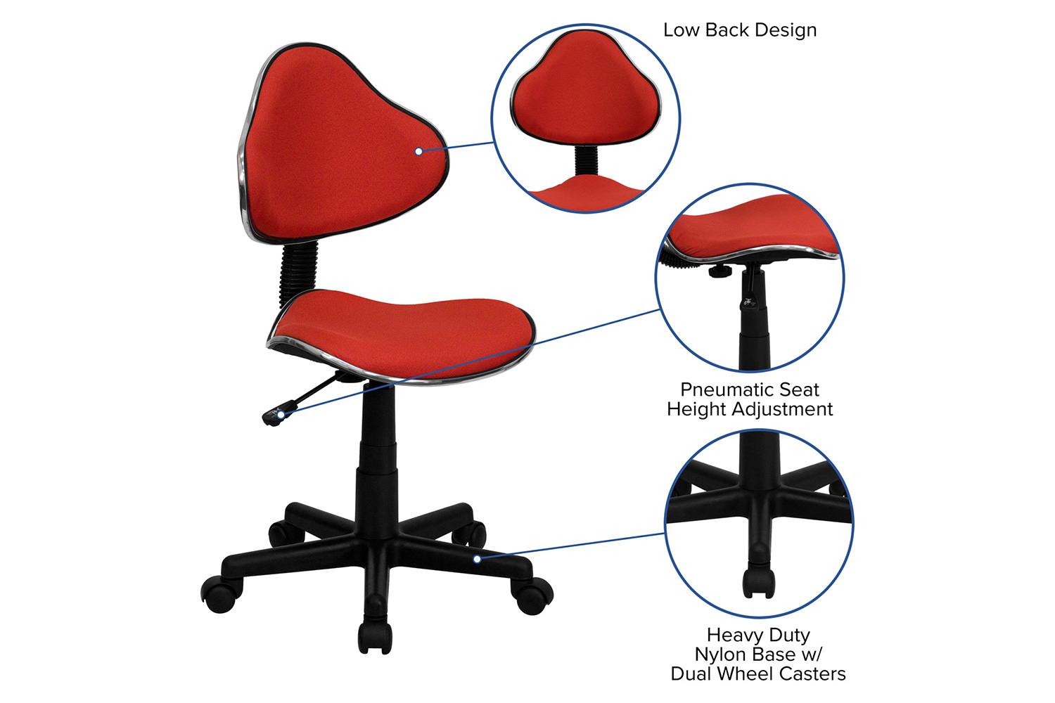 BLNK Whitney Fabric Whitney Swivel Ergonomic Task Office Chair - Red