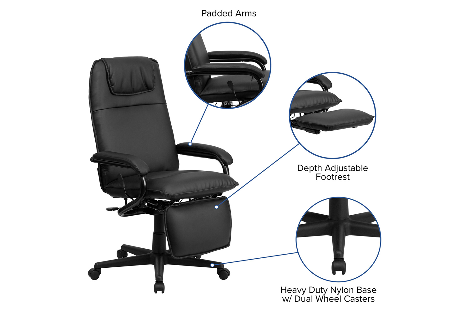 BLNK Robert LeatherSoft High-Back Executive Reclining Ergonomic Swivel Office Chair with Arms - Black