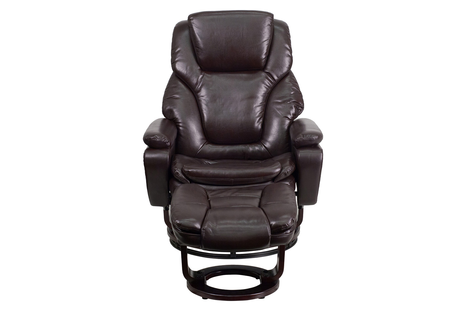 BLNK LeatherSoft Austin Contemporary Multi-Position Recliner and Ottoman with Swivel Mahogany Wood Base - Brown