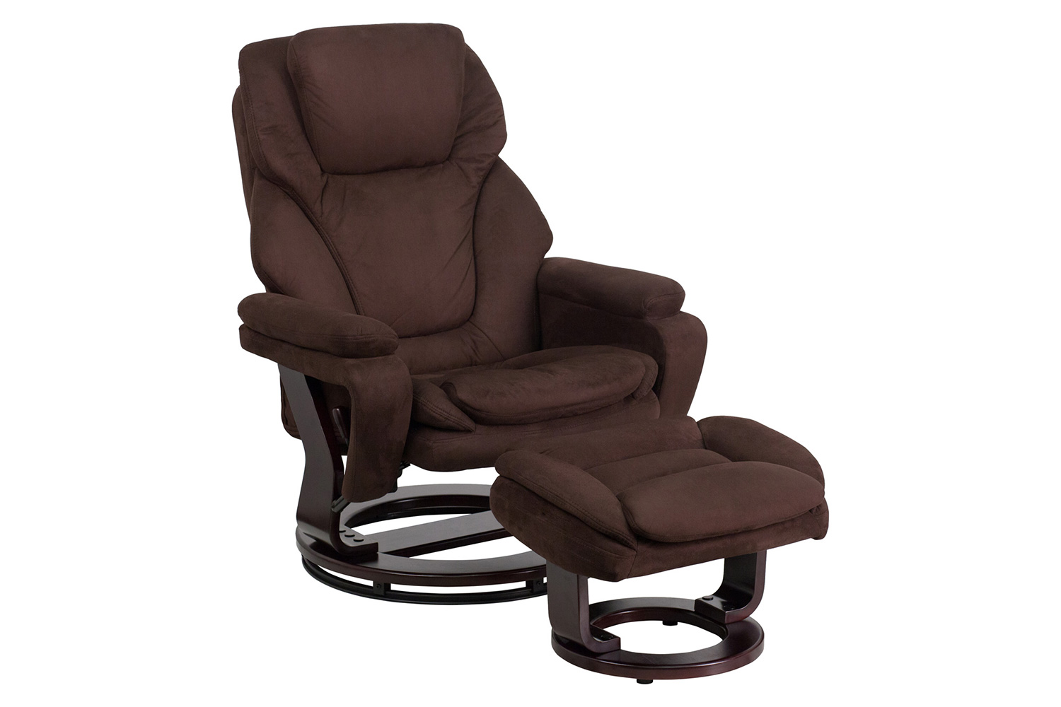 BLNK™ - Microfiber Austin Contemporary Multi-Position Recliner and Ottoman with Swivel Mahogany Wood Base