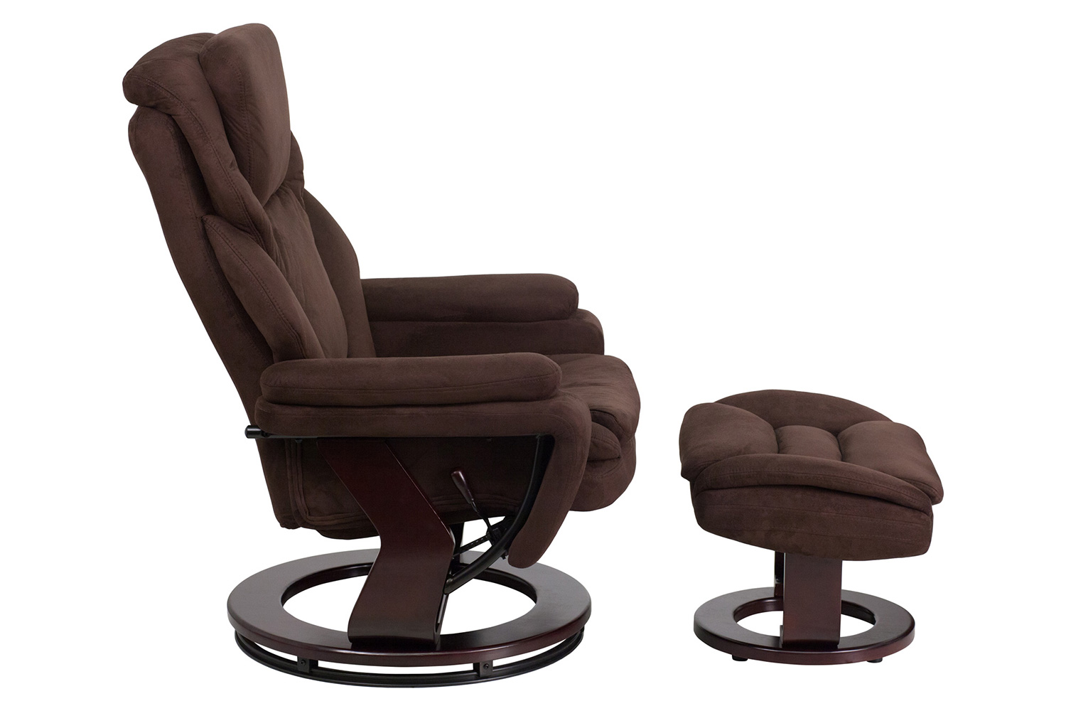 BLNK™ - Microfiber Austin Contemporary Multi-Position Recliner and Ottoman with Swivel Mahogany Wood Base