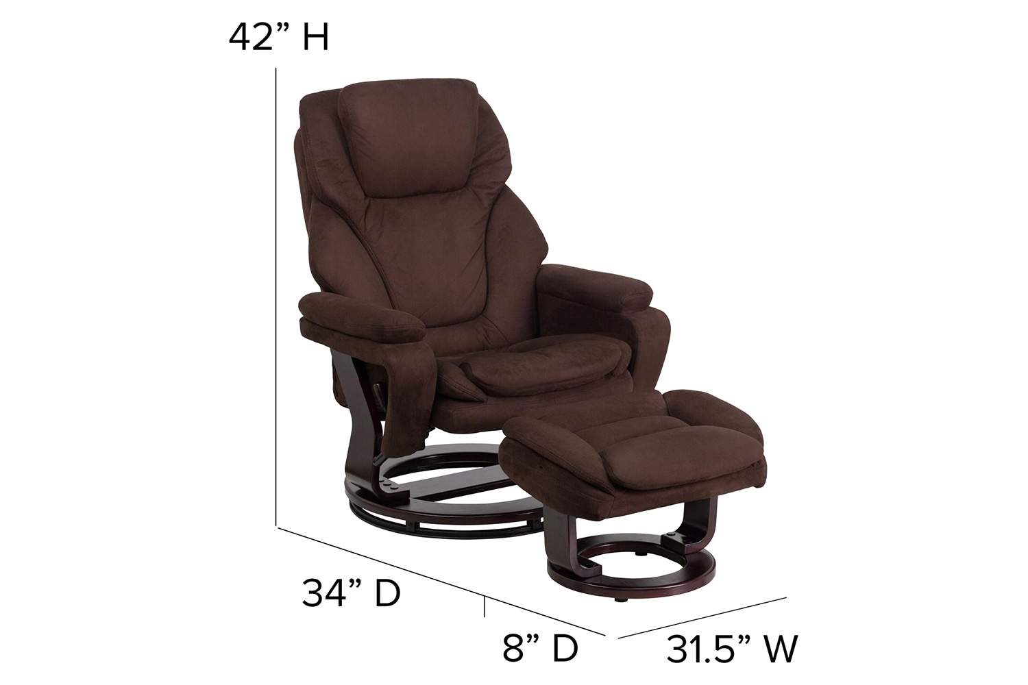 BLNK™ - Microfiber Austin Contemporary Multi-Position Recliner and Ottoman with Swivel Mahogany Wood Base