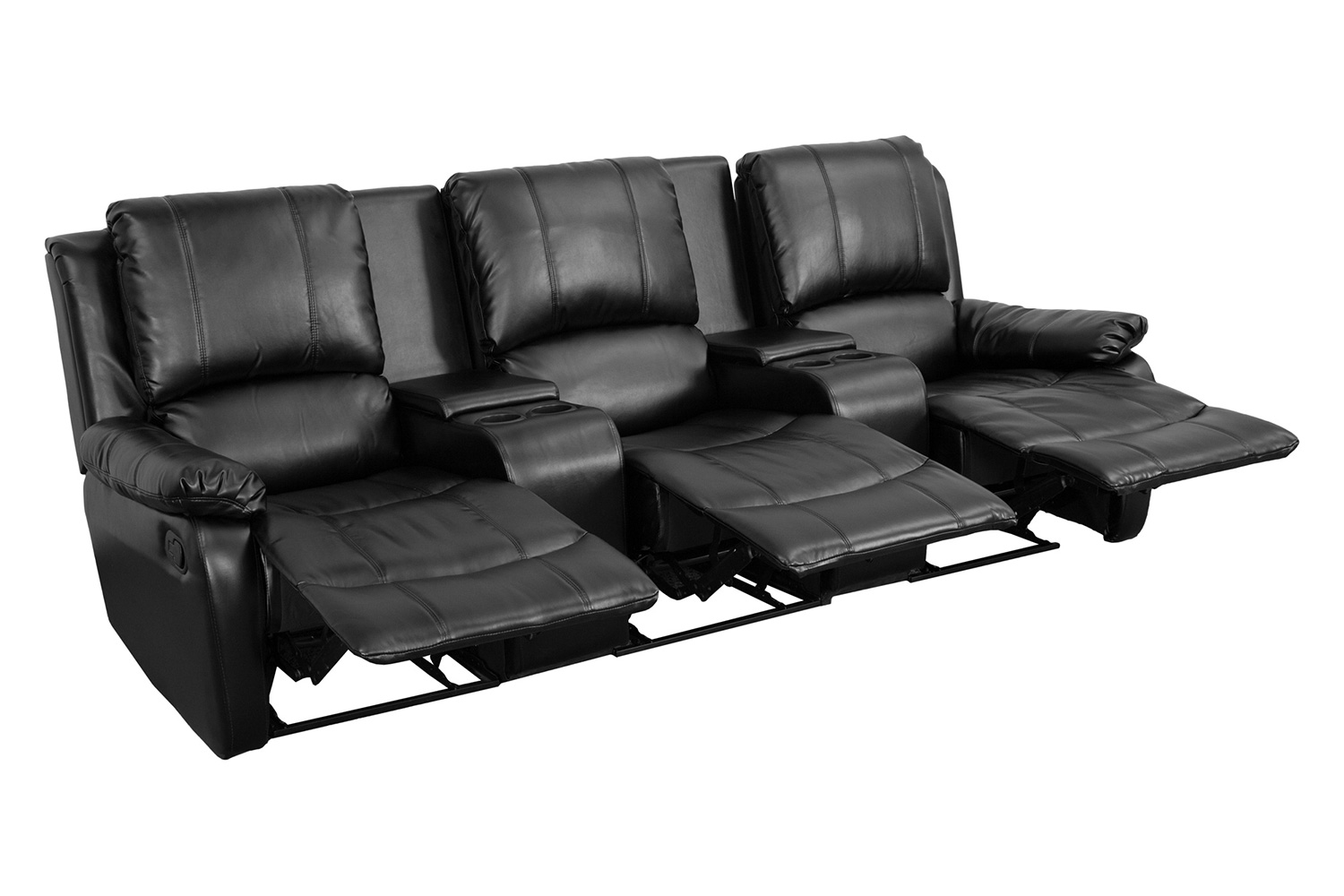 BLNK Allure Series LeatherSoft 2-Seat Reclining Pillow Back Theater Seating Unit with Cup Holders - Black