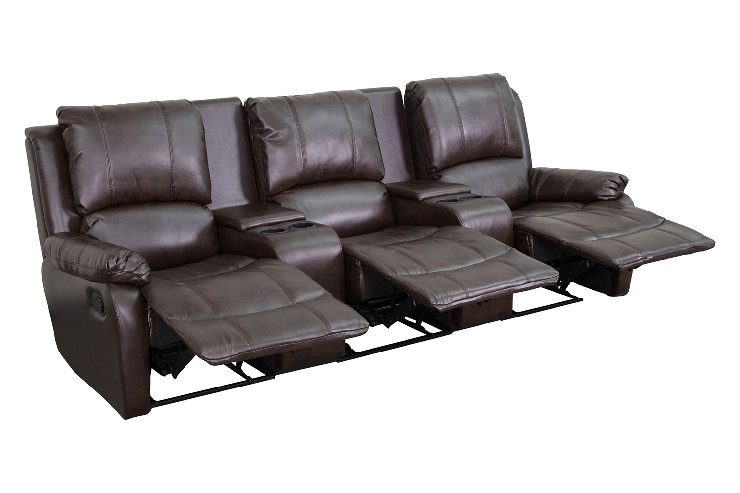 BLNK - Allure Series LeatherSoft 3-Seat Reclining Pillow Back Theater Seating Unit with Cup Holders