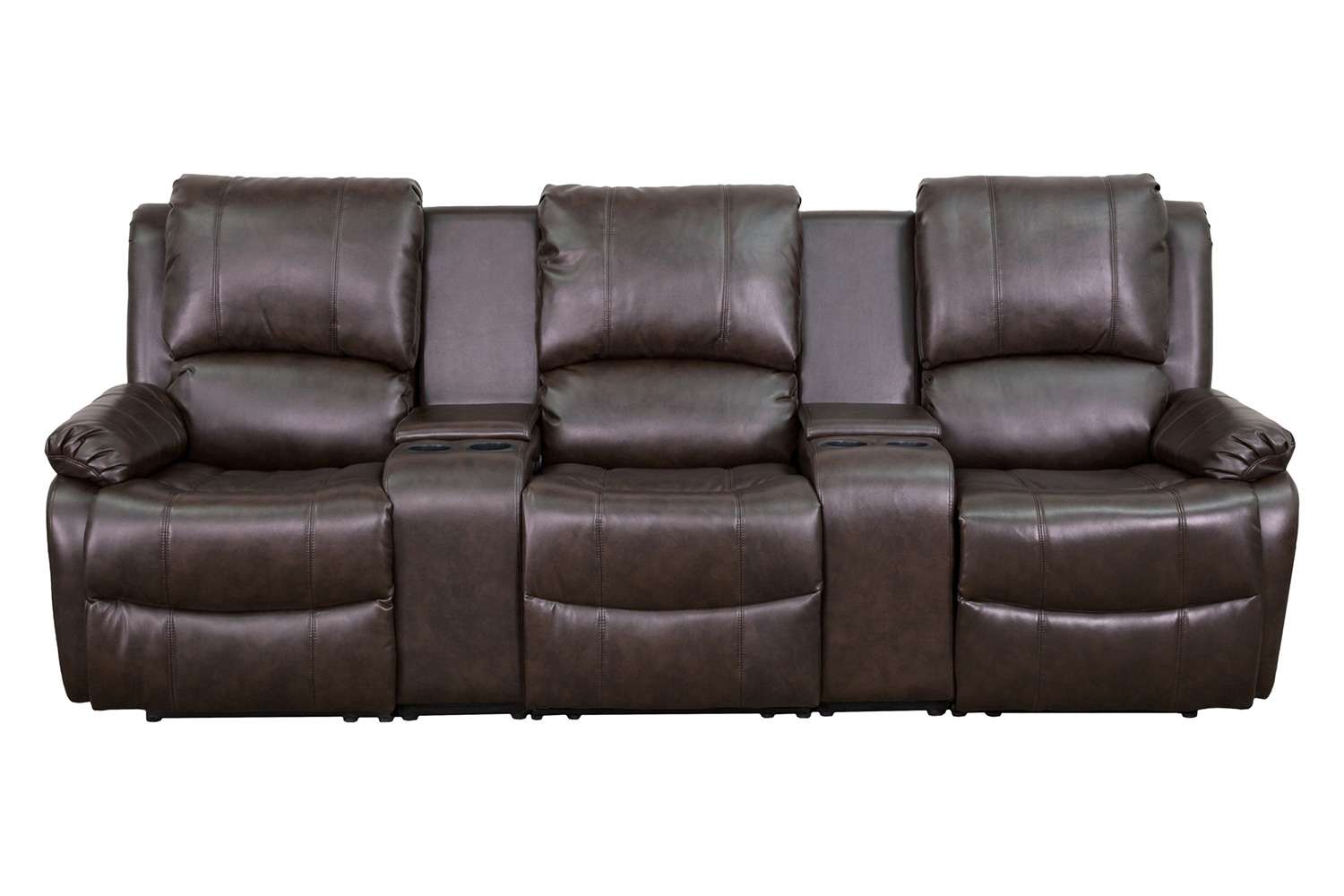 BLNK - Allure Series LeatherSoft 3-Seat Reclining Pillow Back Theater Seating Unit with Cup Holders