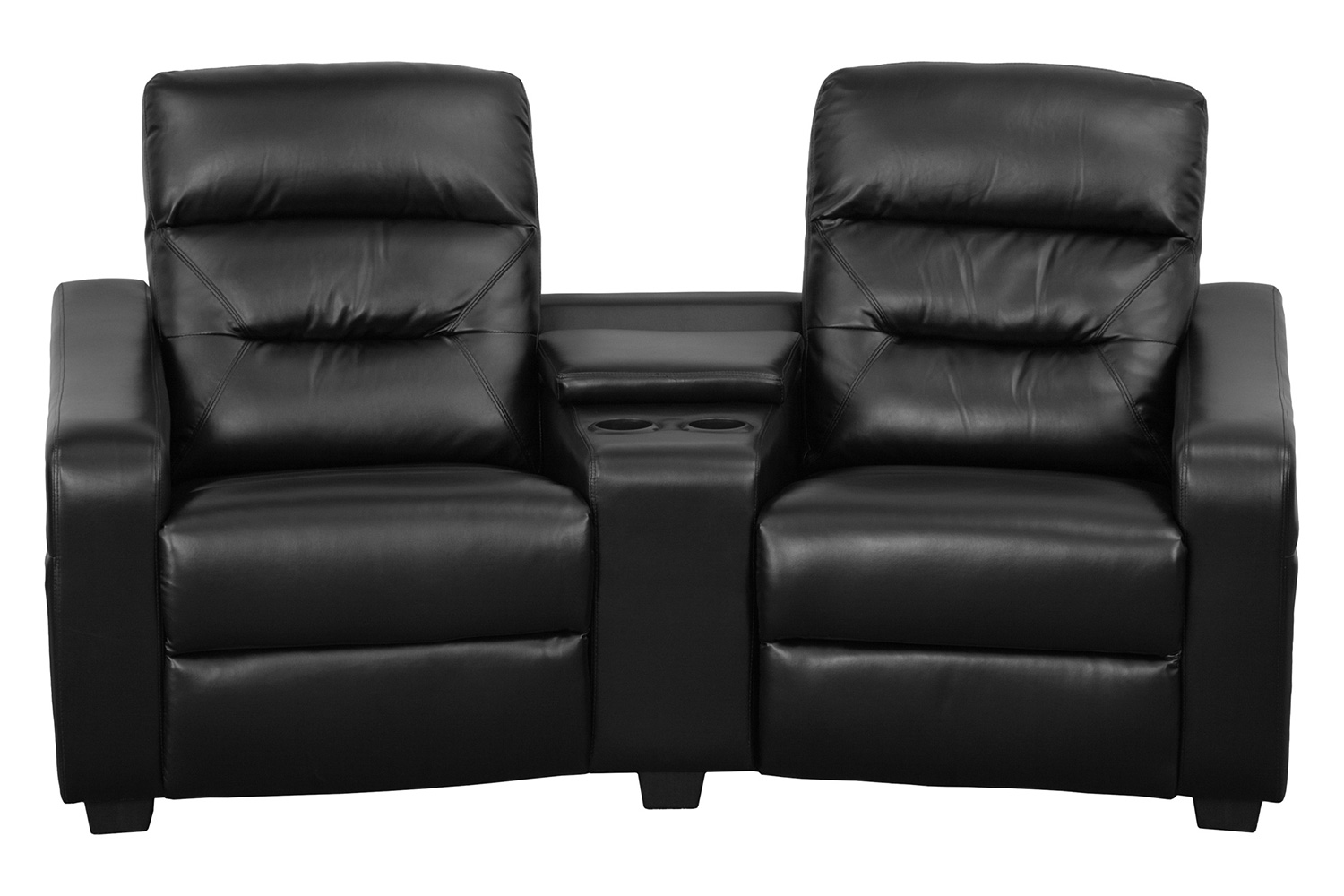 BLNK Futura Series LeatherSoft 2-Seat Reclining Theater Seating Unit with Cup Holders - Black