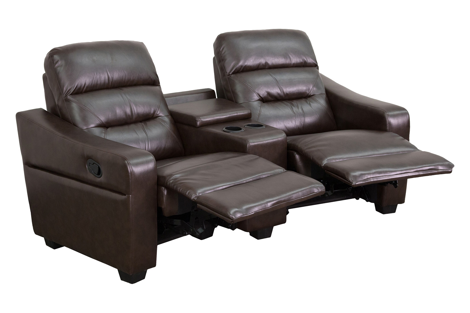 BLNK Futura Series LeatherSoft 2-Seat Reclining Theater Seating Unit with Cup Holders - Brown