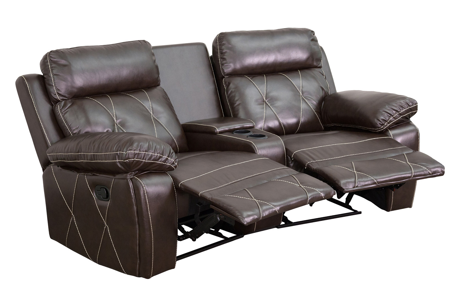 BLNK™ Reel Comfort Series LeatherSoft 2-Seat Reclining Theater Seating Unit with Curved Cup Holders - Brown