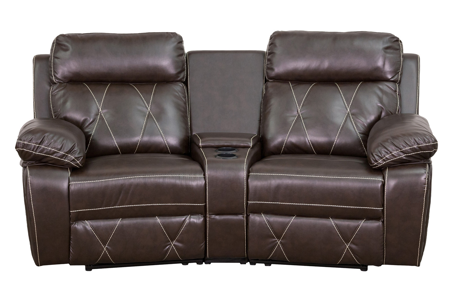 BLNK™ Reel Comfort Series LeatherSoft 2-Seat Reclining Theater Seating Unit with Curved Cup Holders - Brown