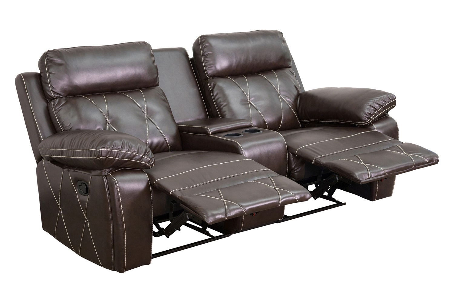 BLNK Reel Comfort Series LeatherSoft 2-Seat Reclining Theater Seating Unit with Straight Cup Holders