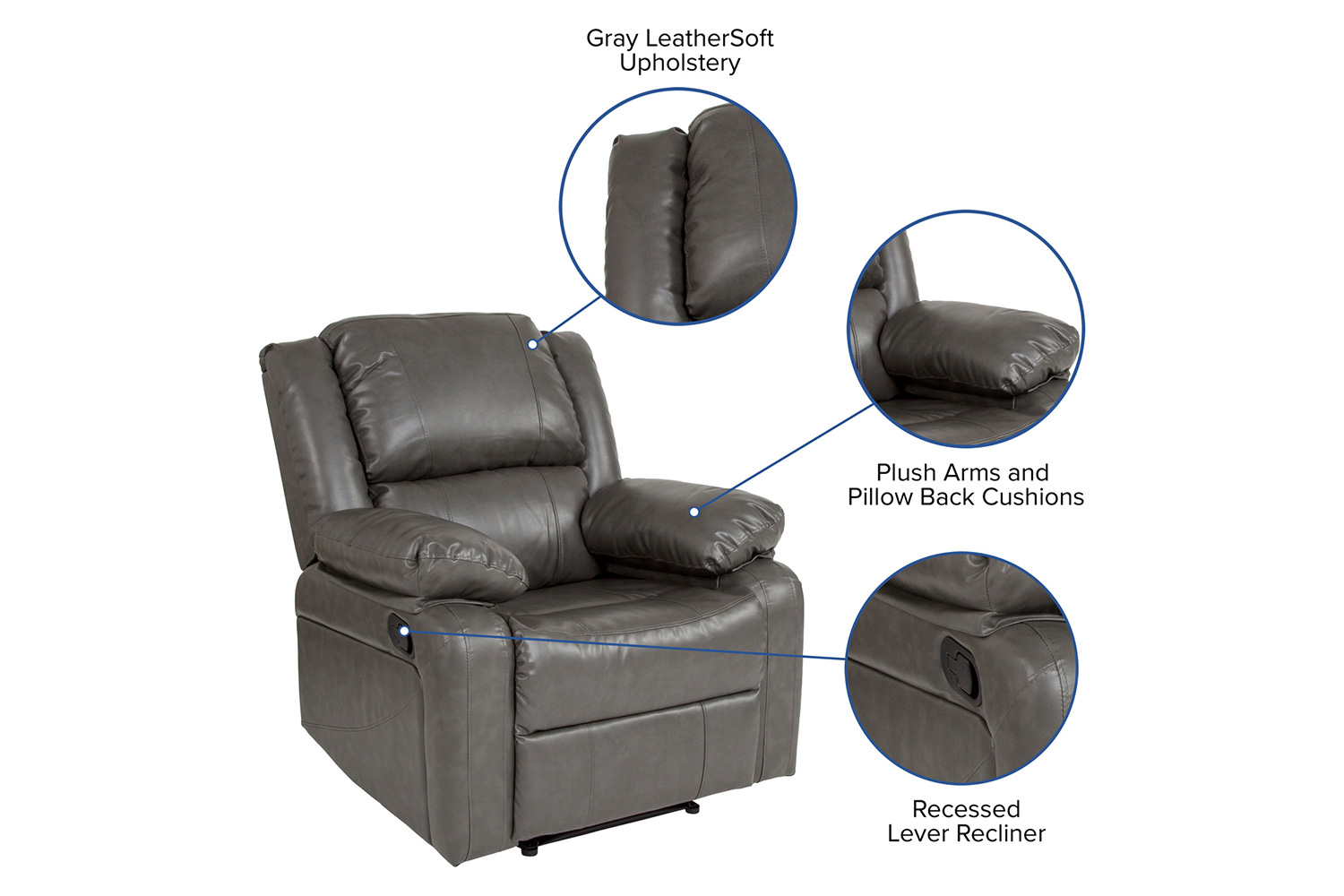 BLNK Harmony Series LeatherSoft Recliner - Gray