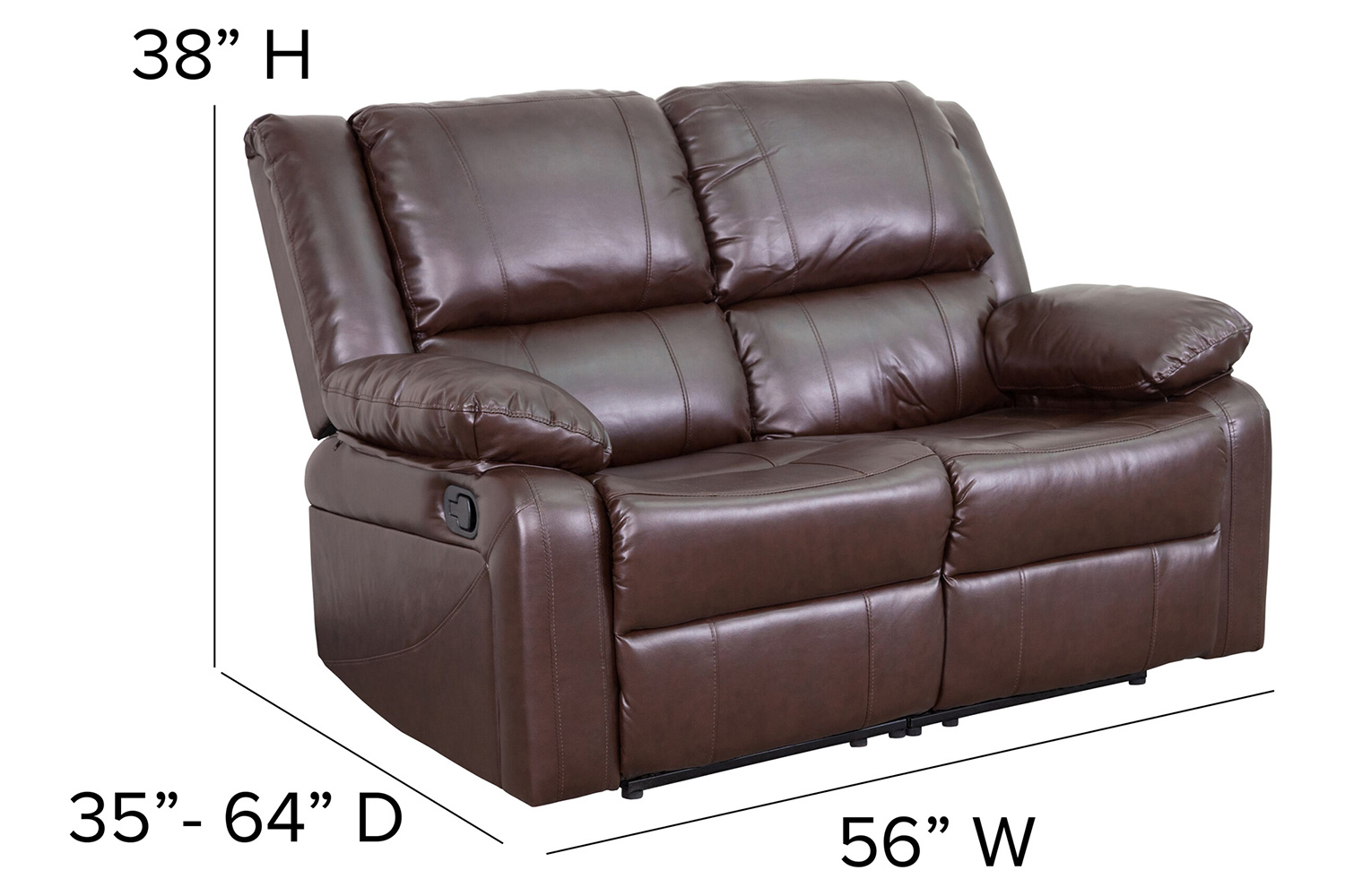 BLNK Harmony Series LeatherSoft Loveseat with Two Built-In Recliners - Brown