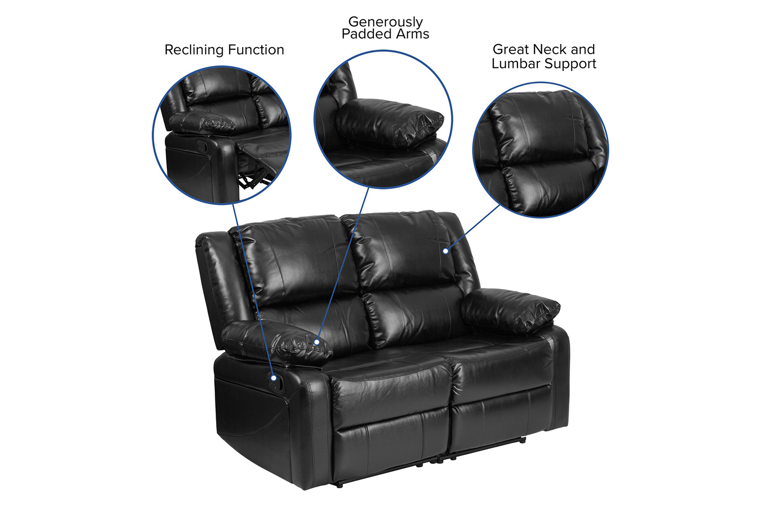 BLNK Harmony Series LeatherSoft Loveseat with Two Built-In Recliners - Black