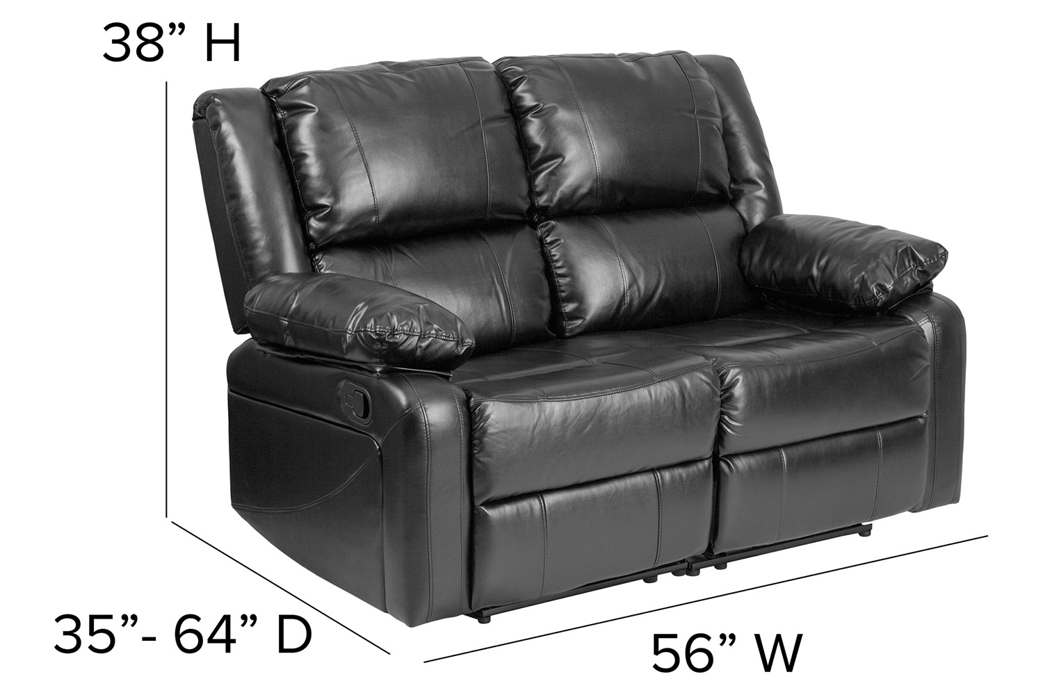 BLNK Harmony Series LeatherSoft Loveseat with Two Built-In Recliners - Black